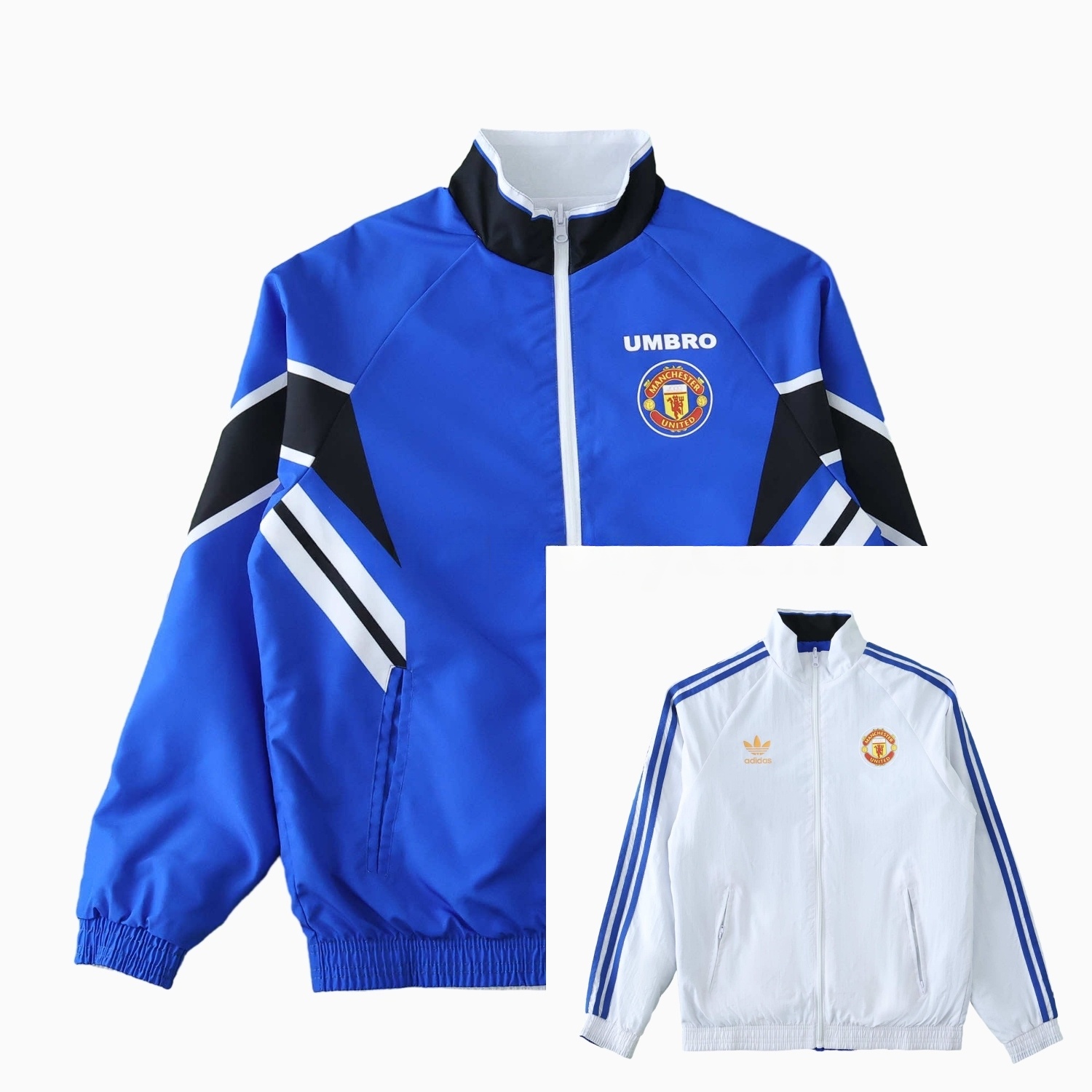 Retro Manchester United 1996 Double Sided Reversible Windbreaker - Blue & Green - UnitedFutballJersey