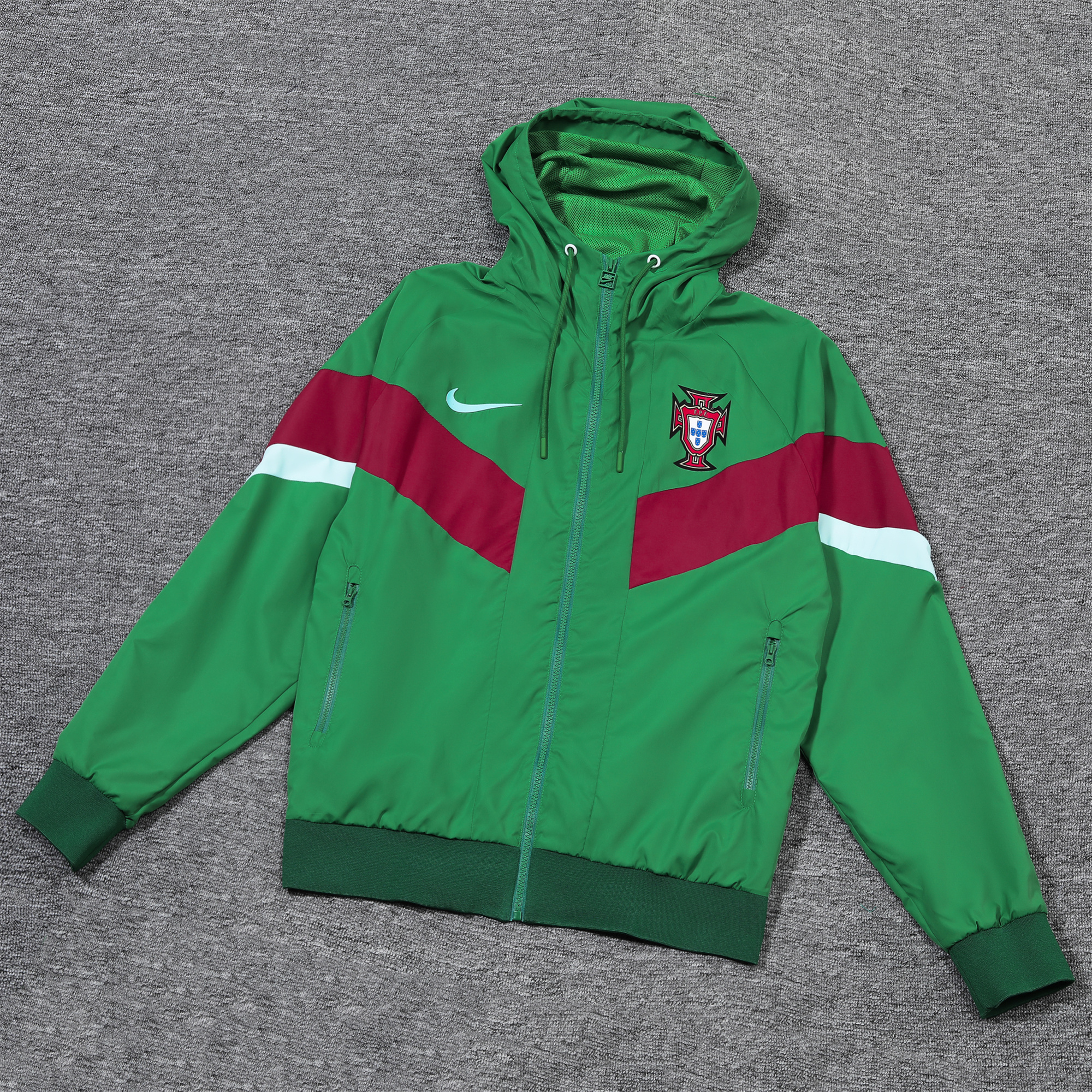 Portugal 2024 National Team Anthem Green Hooded Windbreaker - Player Version - UnitedFutballJersey