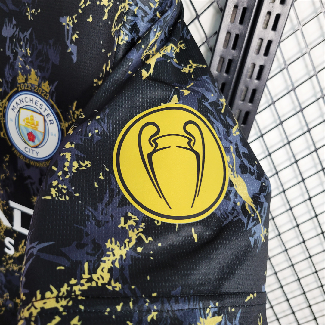 Manchester City 2023 Black Gold Treble Champions Shirt - Fans Version - UnitedFutballJersey