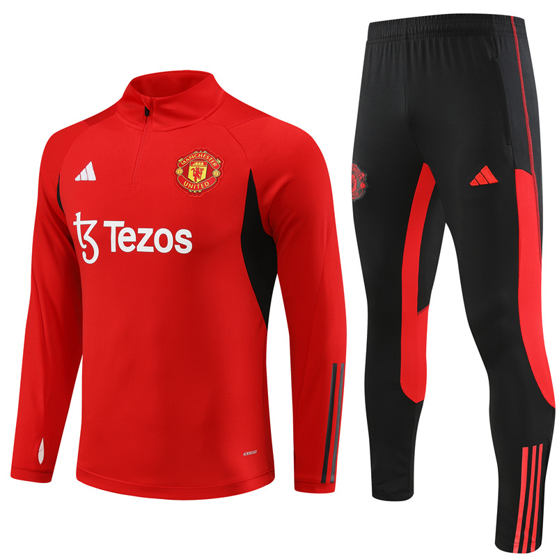 Manchester United 23-24 Kids Long Sleeve Training Set Red - UnitedFutballJersey