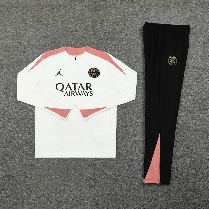 Paris Saint-Germain PSG X JD 24-25 Long Sleeve Training Set - Player Version - White Top and Black Pants - UnitedFutballJersey