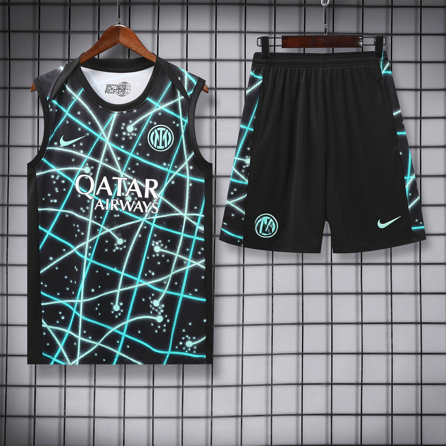 Inter Milan 25-26 Vest Training Set - Blue Fluorescent Rays Black Vest & Black Shorts - UnitedFutballJersey