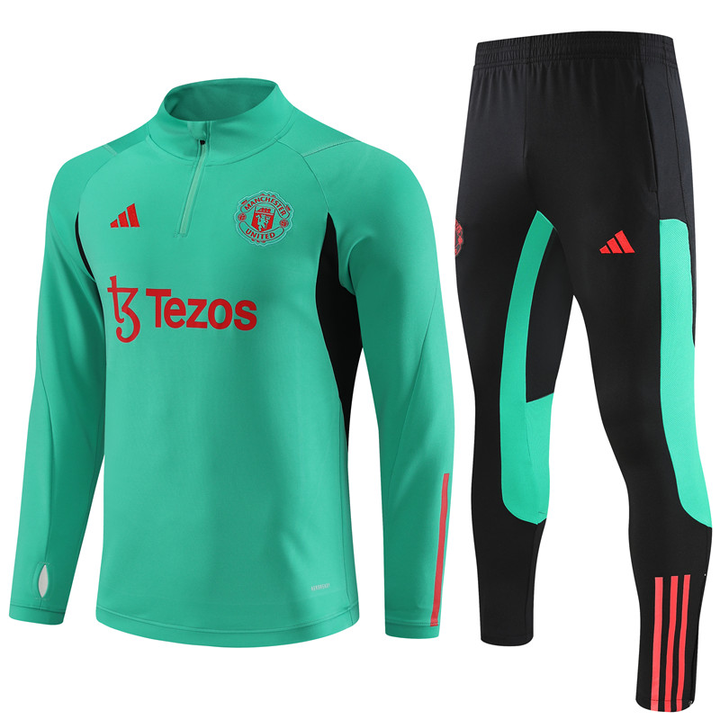 Manchester United 23-24 Kids Long Sleeve Training Set Green - UnitedFutballJersey