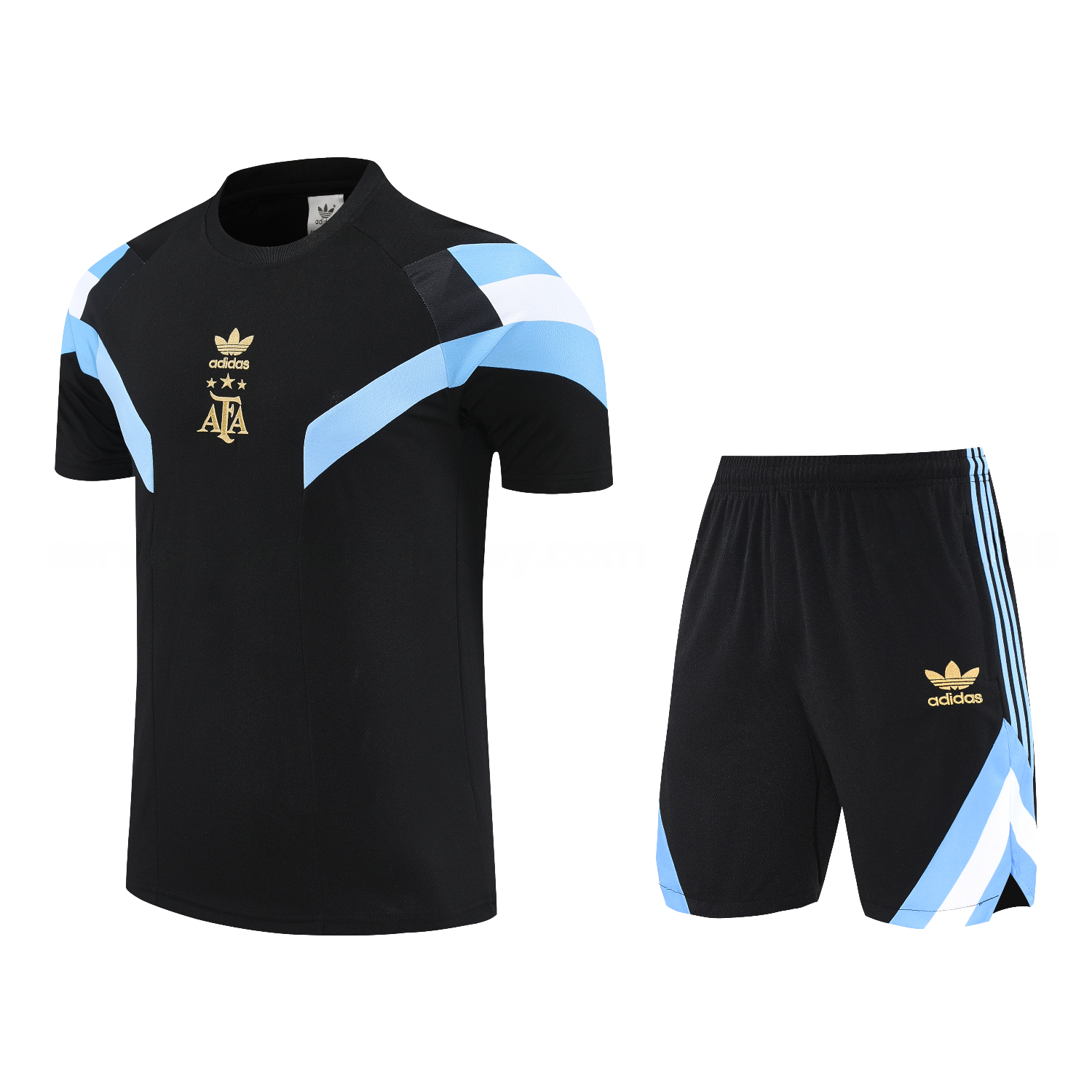 Argentina 25-26 Short-Sleeve Training Set - Black Top & Black Shorts - UnitedFutballJersey