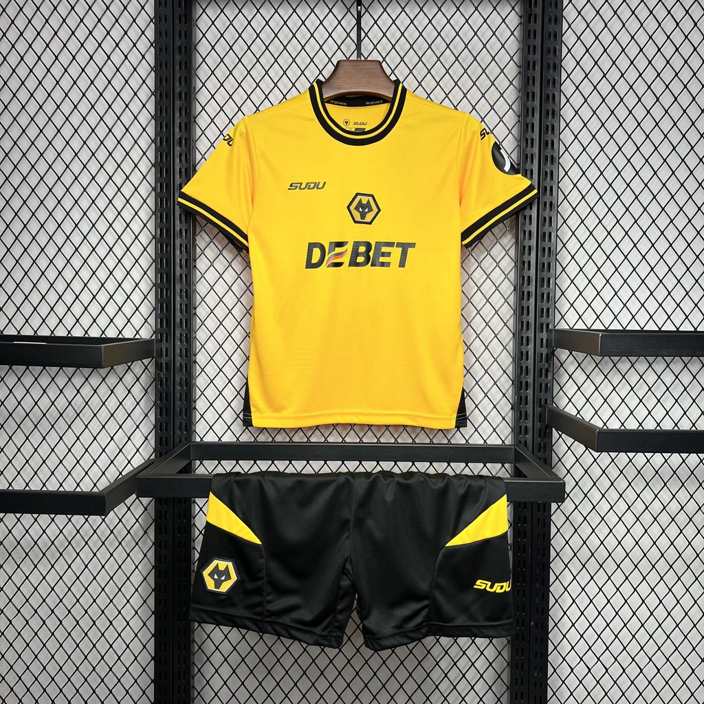 Wolverhampton Wanderers Wolves 24-25 Home Stadium Kids Kit - UnitedFutballJersey