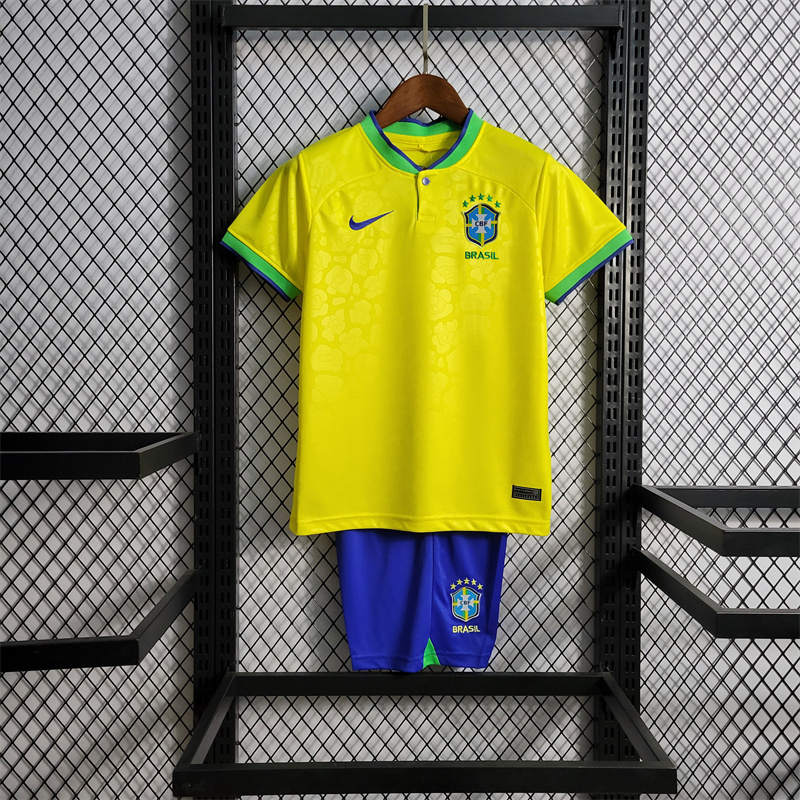World Cup 2022 Brazil 22-23 Home Kids Kit - UnitedFutballJersey