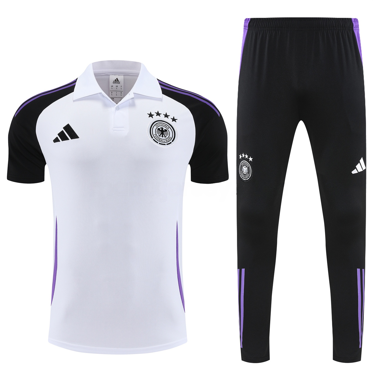 Germany 25-26 POLO Short-Sleeve Training Set - White Top Black Pants - UnitedFutballJersey
