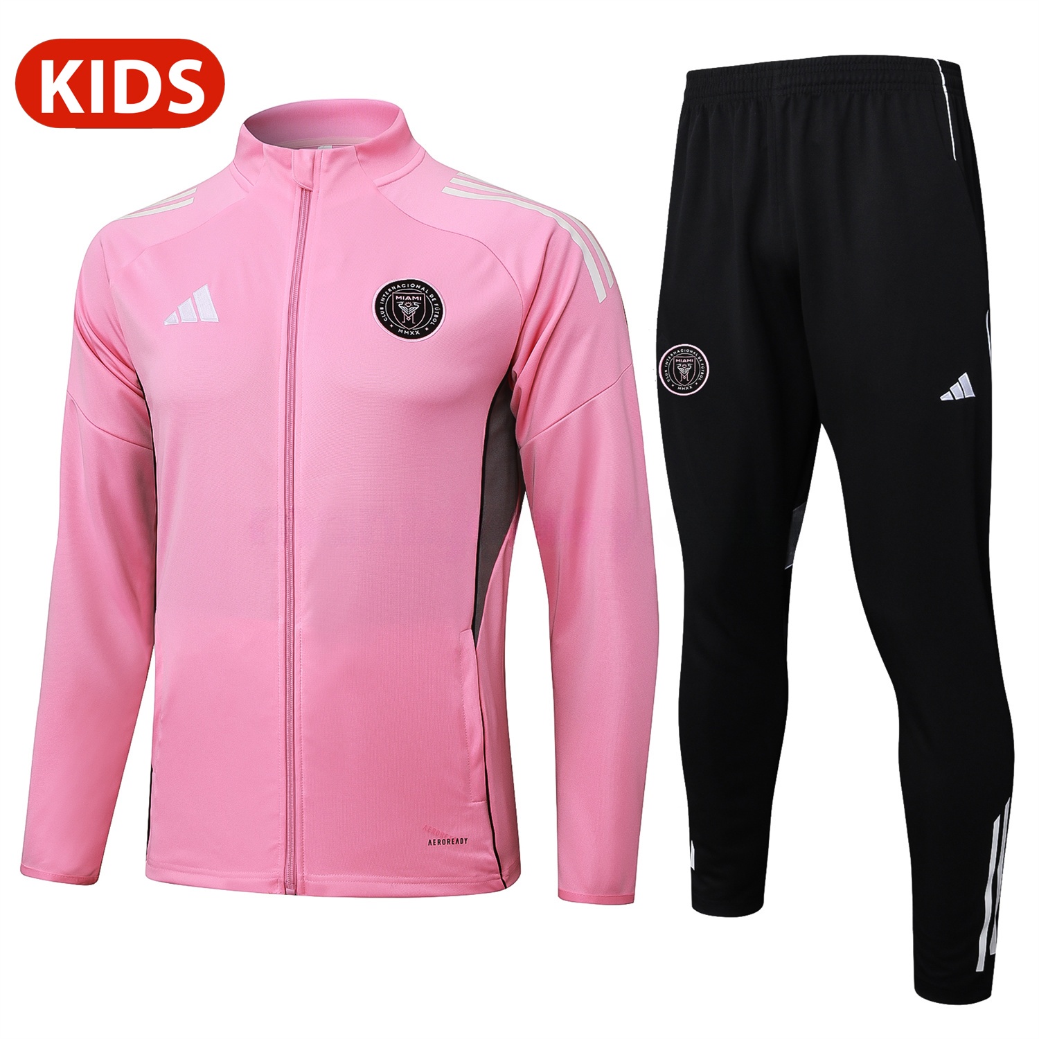 Kids INT M.A.M 25-26 Kids Jacket Training Tracksuit - Pink Top and Black Pants - UnitedFutballJersey
