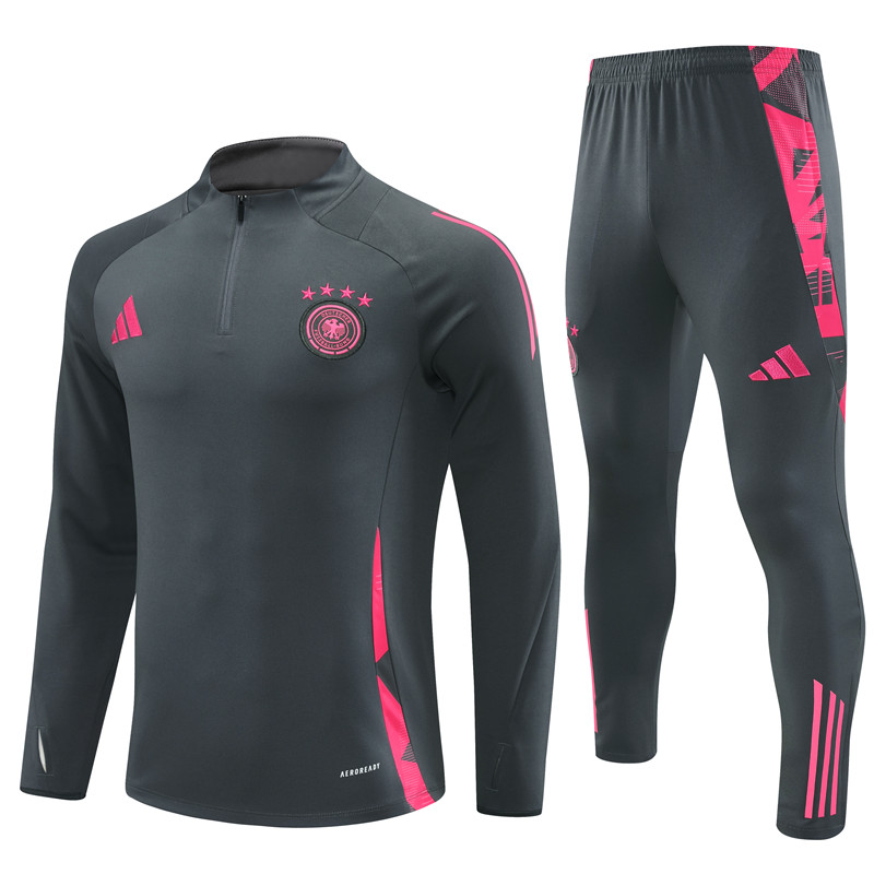 Germany 2024 Long Sleeve Training Set - Dark Gray With Pink - UnitedFutballJersey