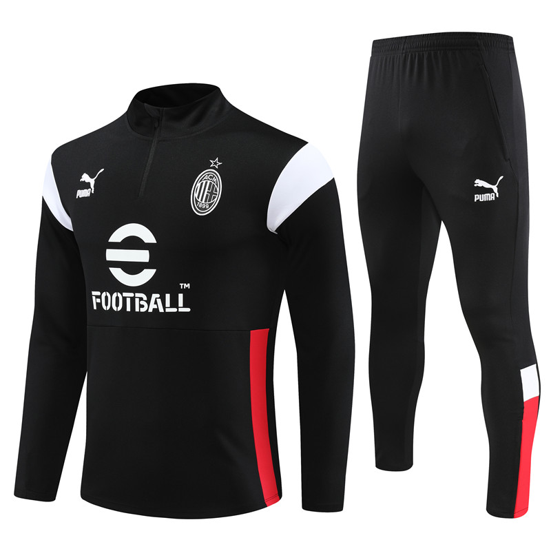 AC Milan 23-24 Kids Long Sleeve Training Set Black - UnitedFutballJersey