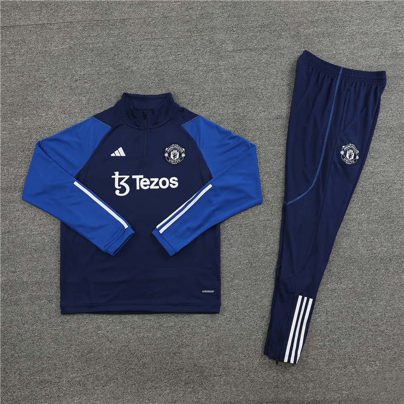 Manchester United 23-24 Kids Long Sleeve Training Set Blue - UnitedFutballJersey