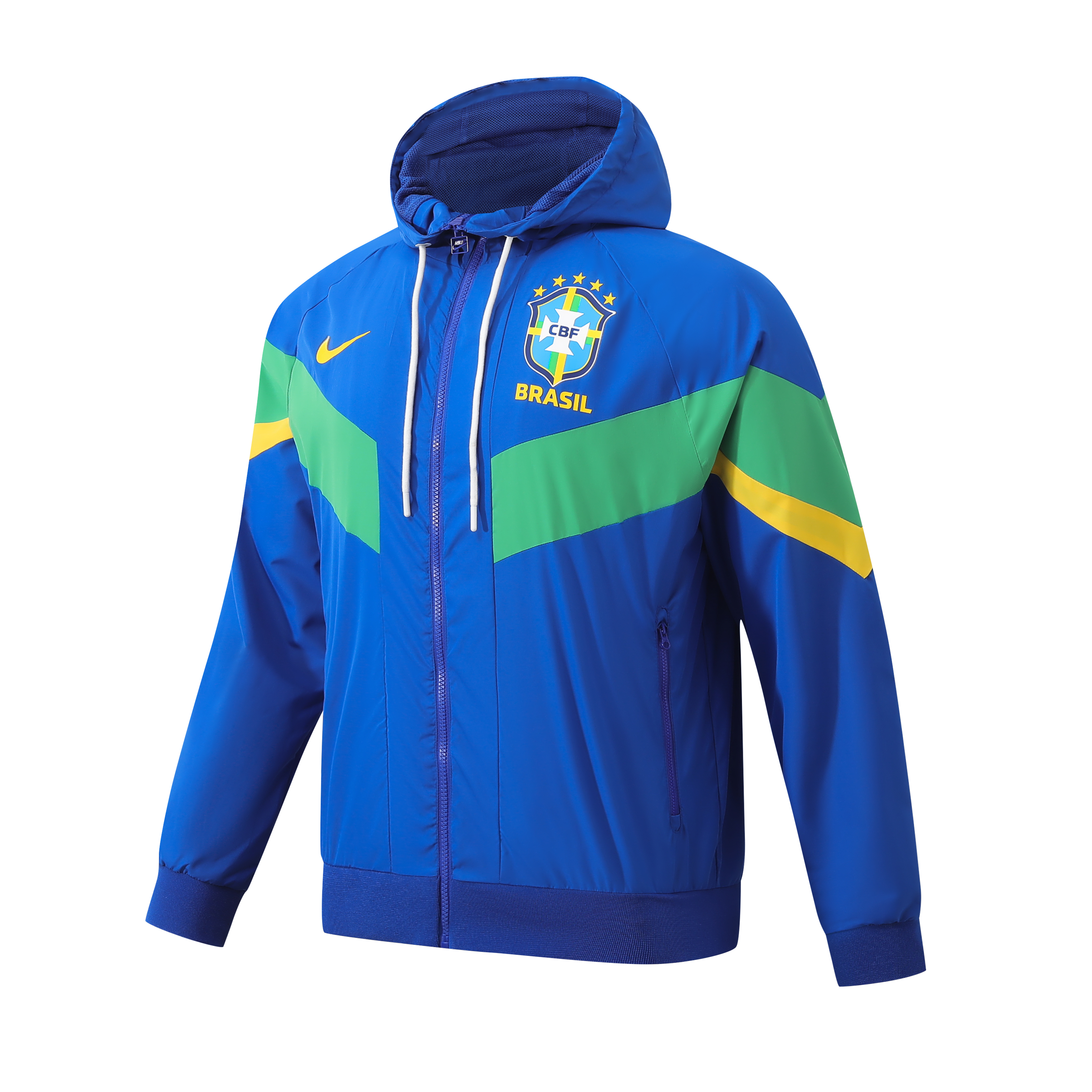Brazil 2024 National Team Anthem Blue Hooded Windbreaker - Player Version - UnitedFutballJersey