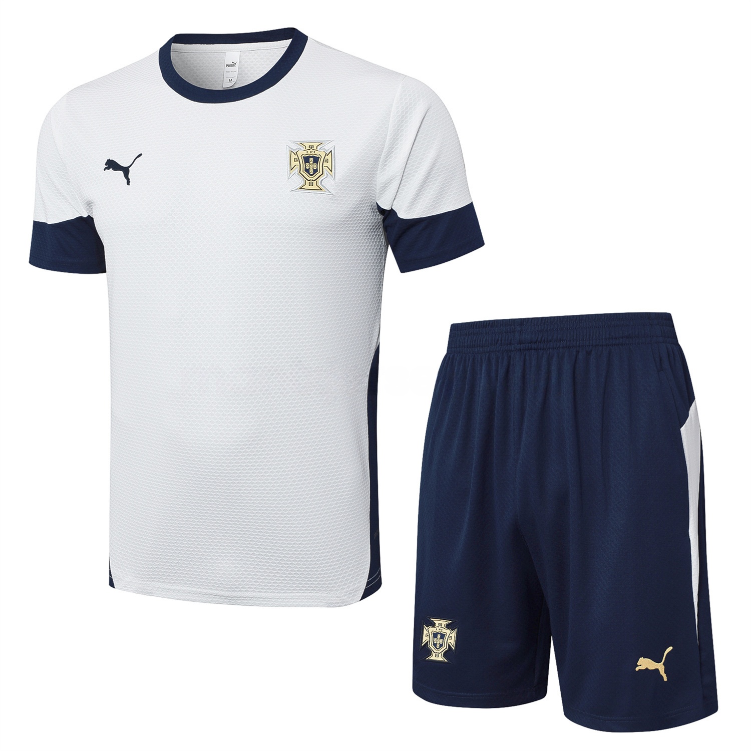 Portugal 25-26 Short-Sleeve Training Set - Off White Top and Deep Blue Shorts - UnitedFutballJersey