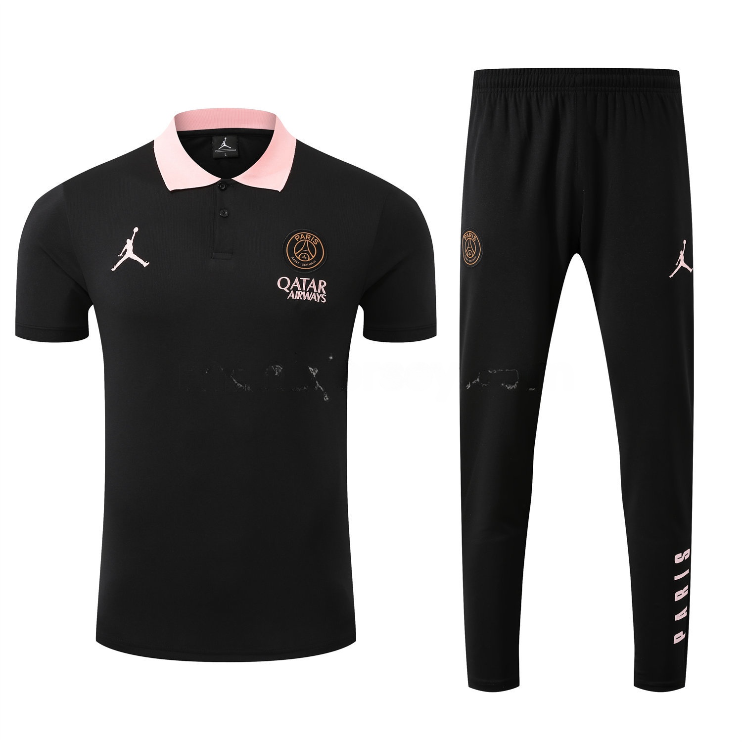 Paris Saint-Germain PSG 25-26 POLO Short-Sleeve Training Set - Black Top and Pants - UnitedFutballJersey