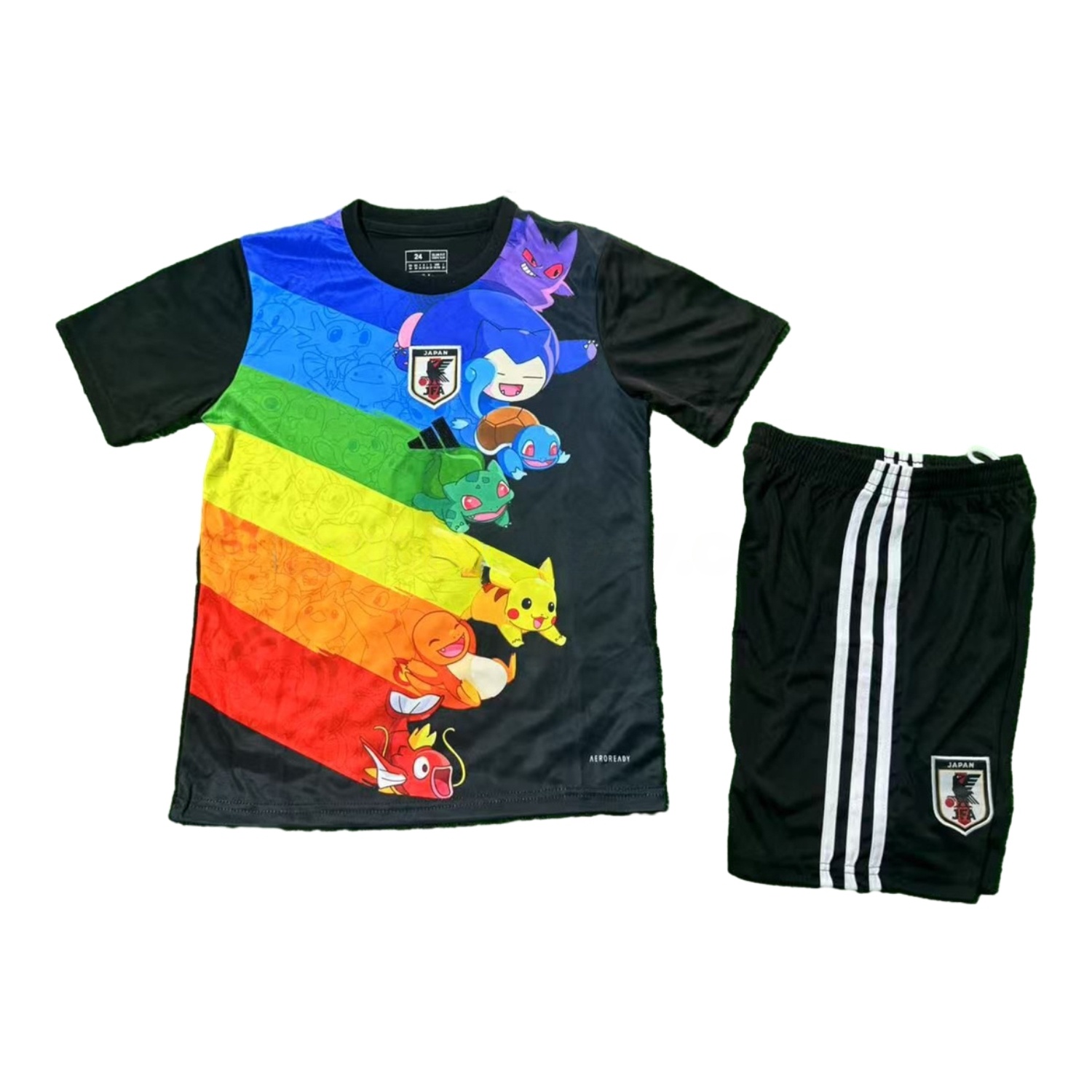 Japan 25-26 Pokemon Rainbow Black Kids Kit - UnitedFutballJersey