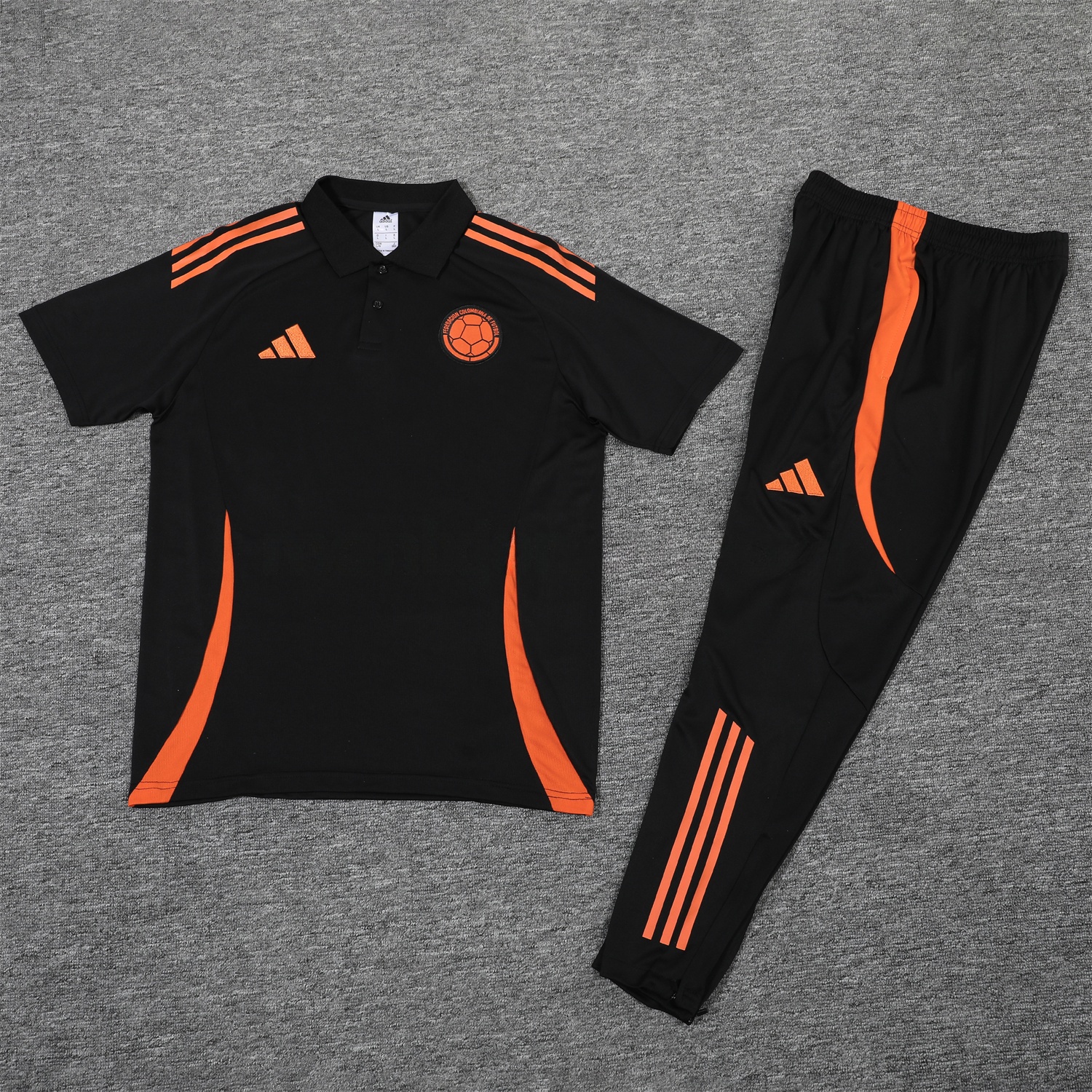 Colombia 25-26 POLO Short-Sleeve Training Set - Black Top and Pants - UnitedFutballJersey