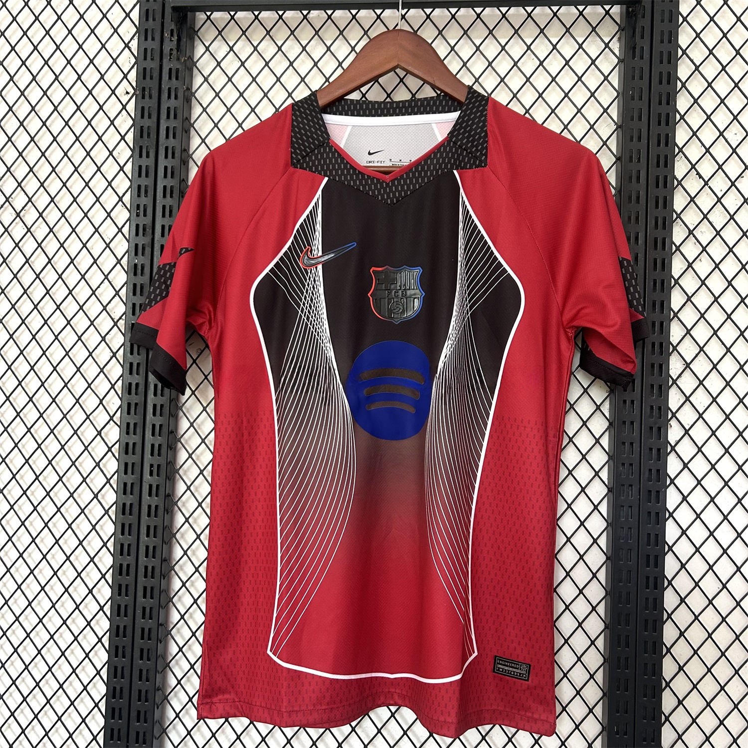 B.A.R.S.A 25-26 T90 White Black Lines Red Jersey - Fans Version - UnitedFutballJersey