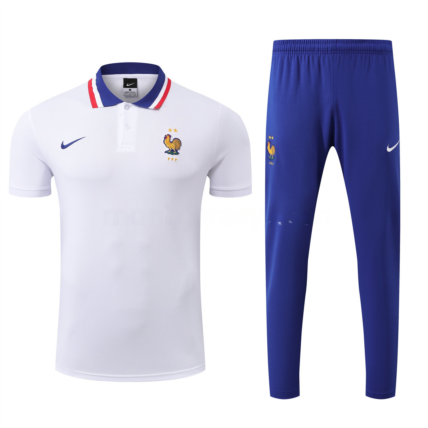 France 25-26 POLO Short-Sleeve Training Set - White Top and Blue Pants - UnitedFutballJersey