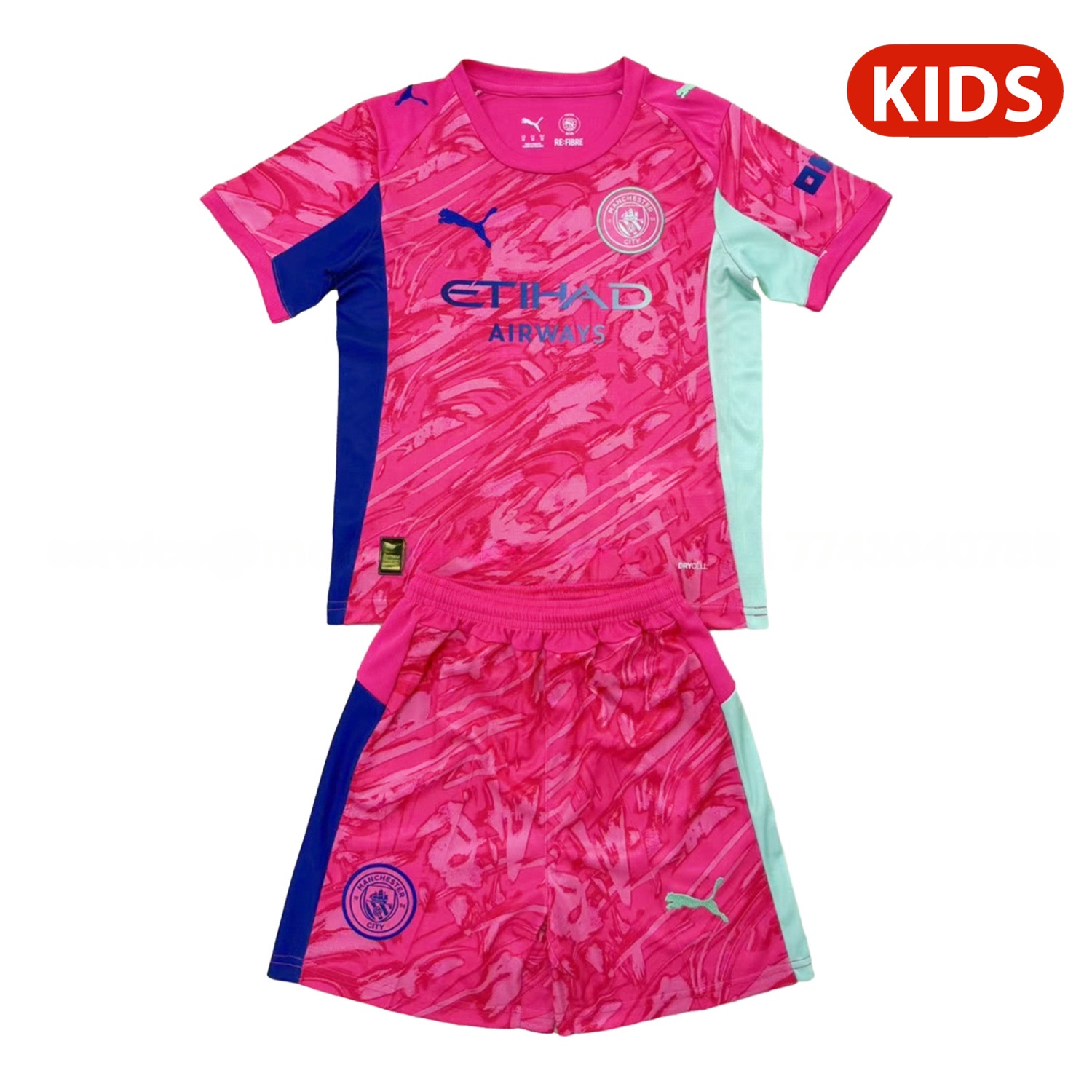 Manchester City 25-26 Pink Red Goalkeeper Kids Kit - UnitedFutballJersey