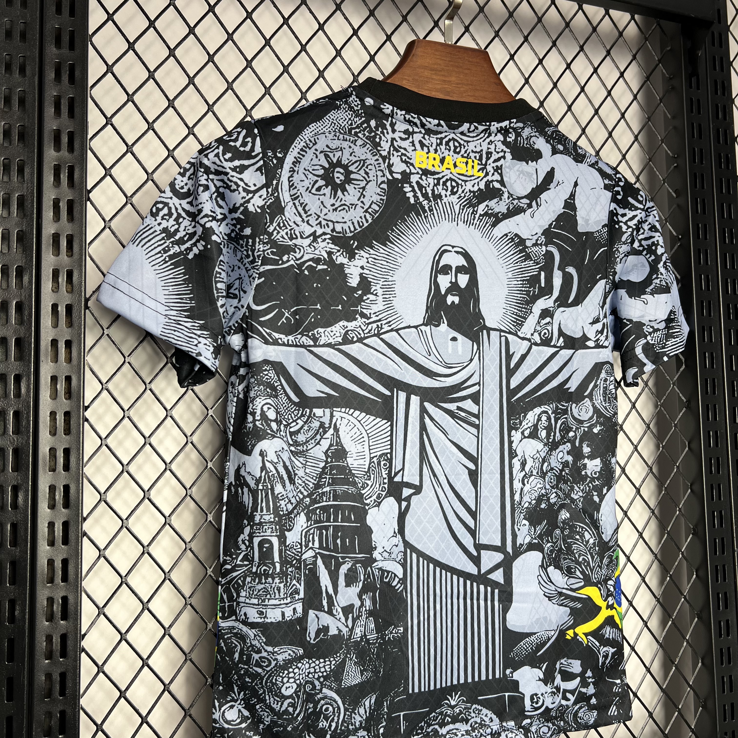 Brazil 2024 Christ the Redeemer Statue Kids Kit - Black - UnitedFutballJersey