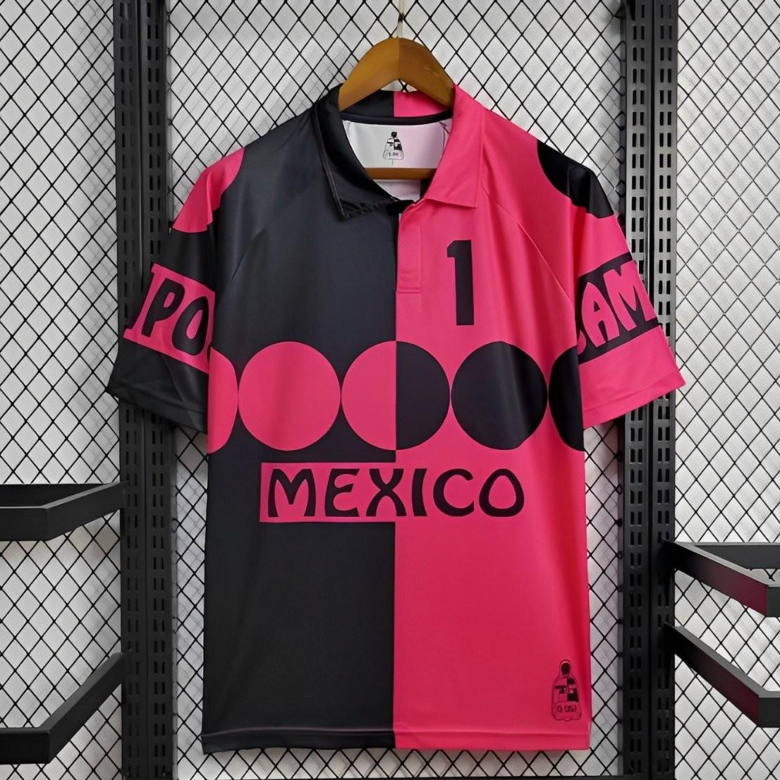 Retro Mexico 1998 World Cup Goalkeeper Pink Black Jersey - UnitedFutballJersey
