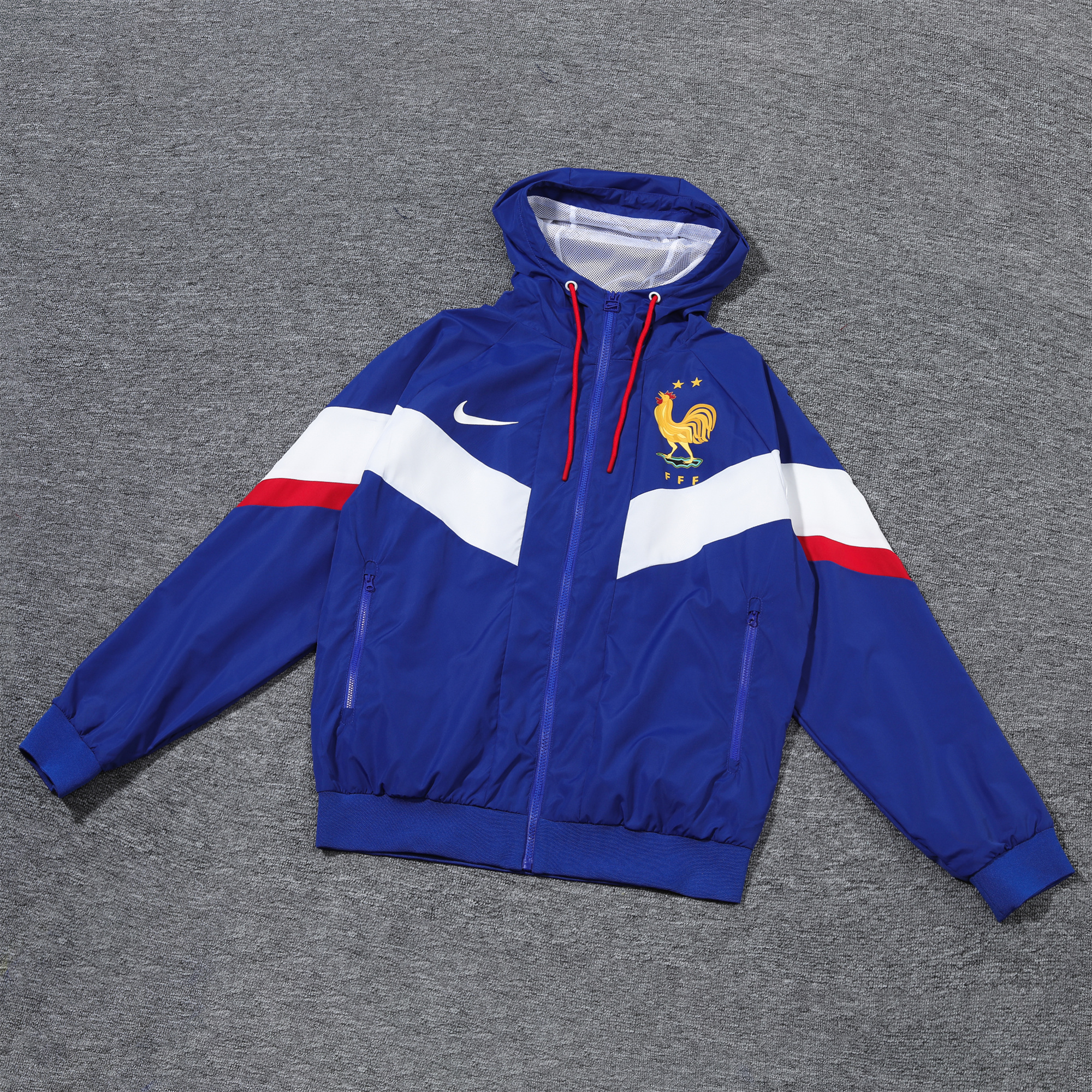 France 2024 National Team Anthem Blue Hooded Windbreaker - Player Version - UnitedFutballJersey