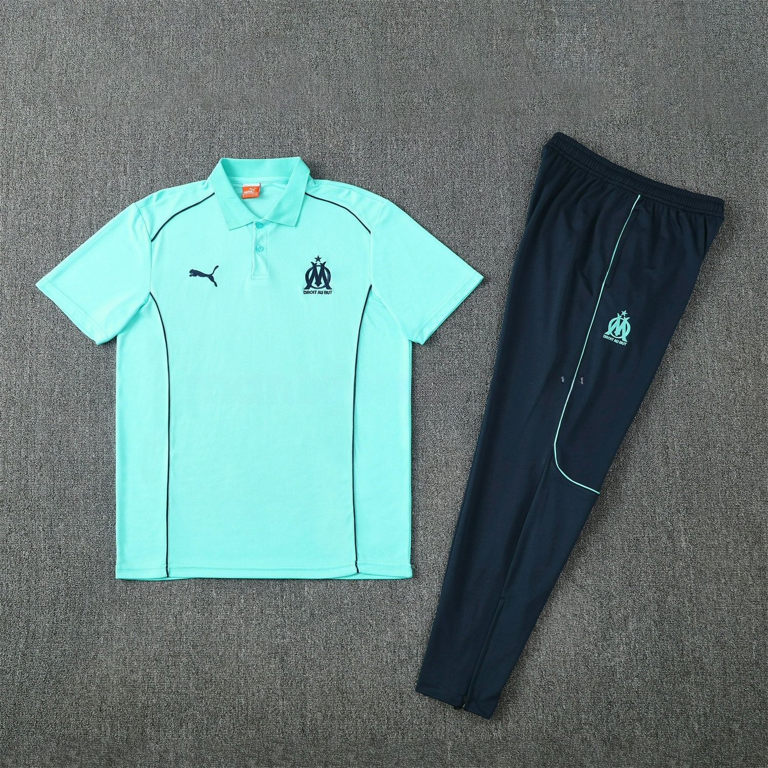 Marseille 25-26 POLO Short-Sleeve Training Set - Cyan Top and Deep Blue Pants - UnitedFutballJersey