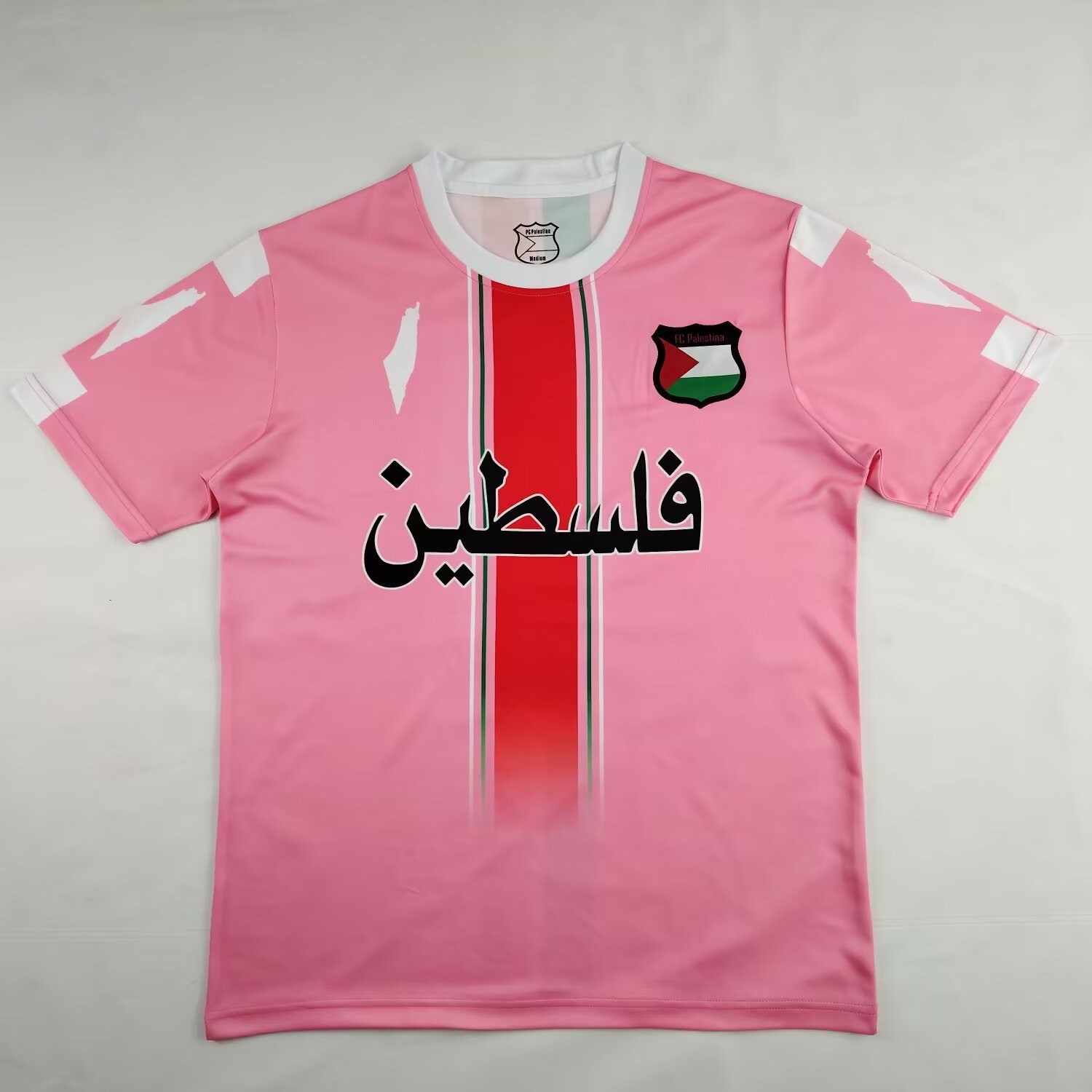 FC Palestina 24-25 Pink Centre Striped Jersey - Fans Version - UnitedFutballJersey