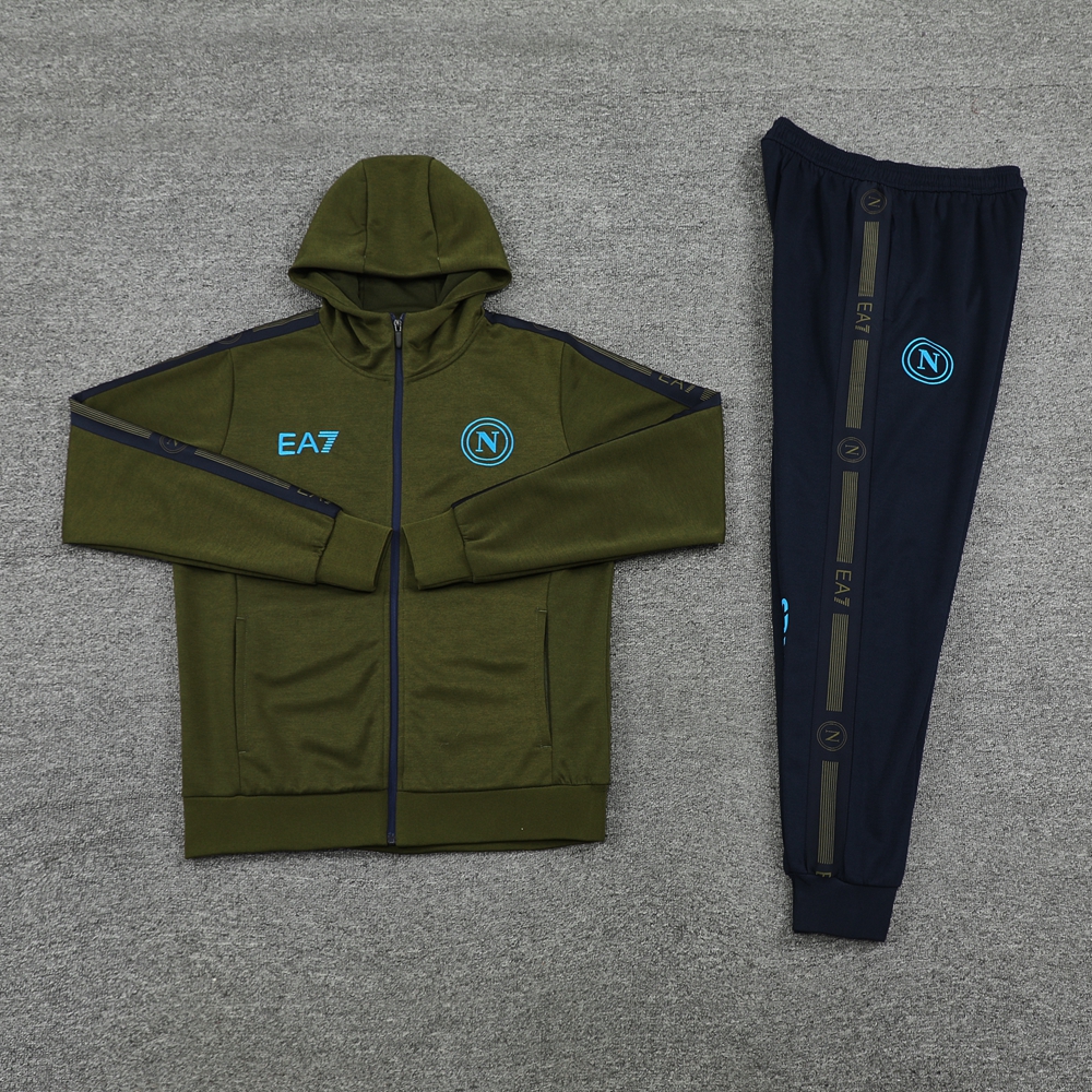 Napoli 24-25 Hooded Jacket Training Tracksuit - Army Green Top and Deep Blue Pants - UnitedFutballJersey