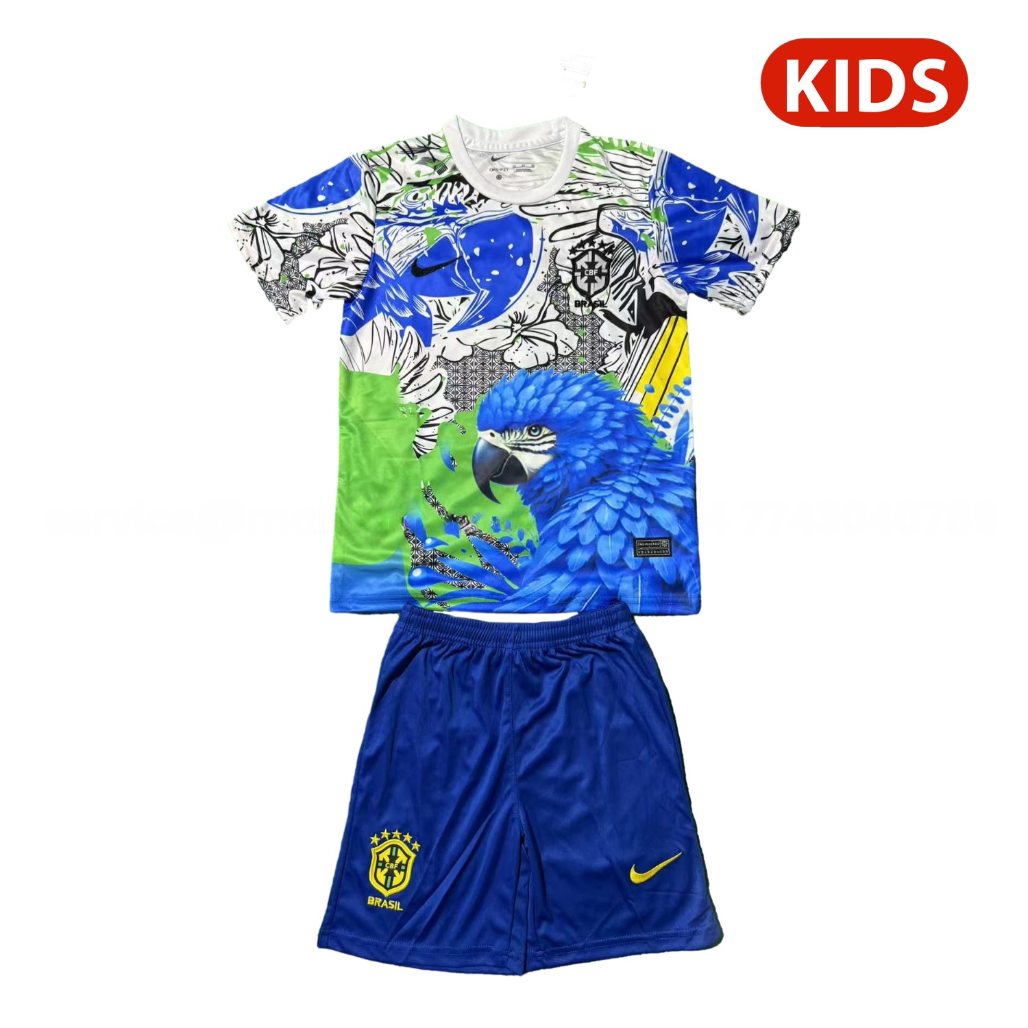 Brazil 25-26 Blue Parrot Special Kids Kit - UnitedFutballJersey