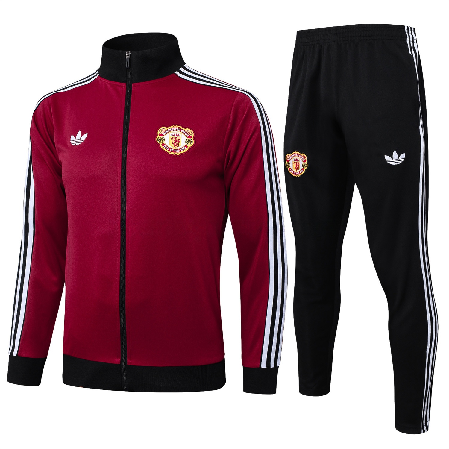 Manchester United 24-25 Kids Throwback Jacket Training Tracksuit - Date Red Jackets & Black Pants - UnitedFutballJersey