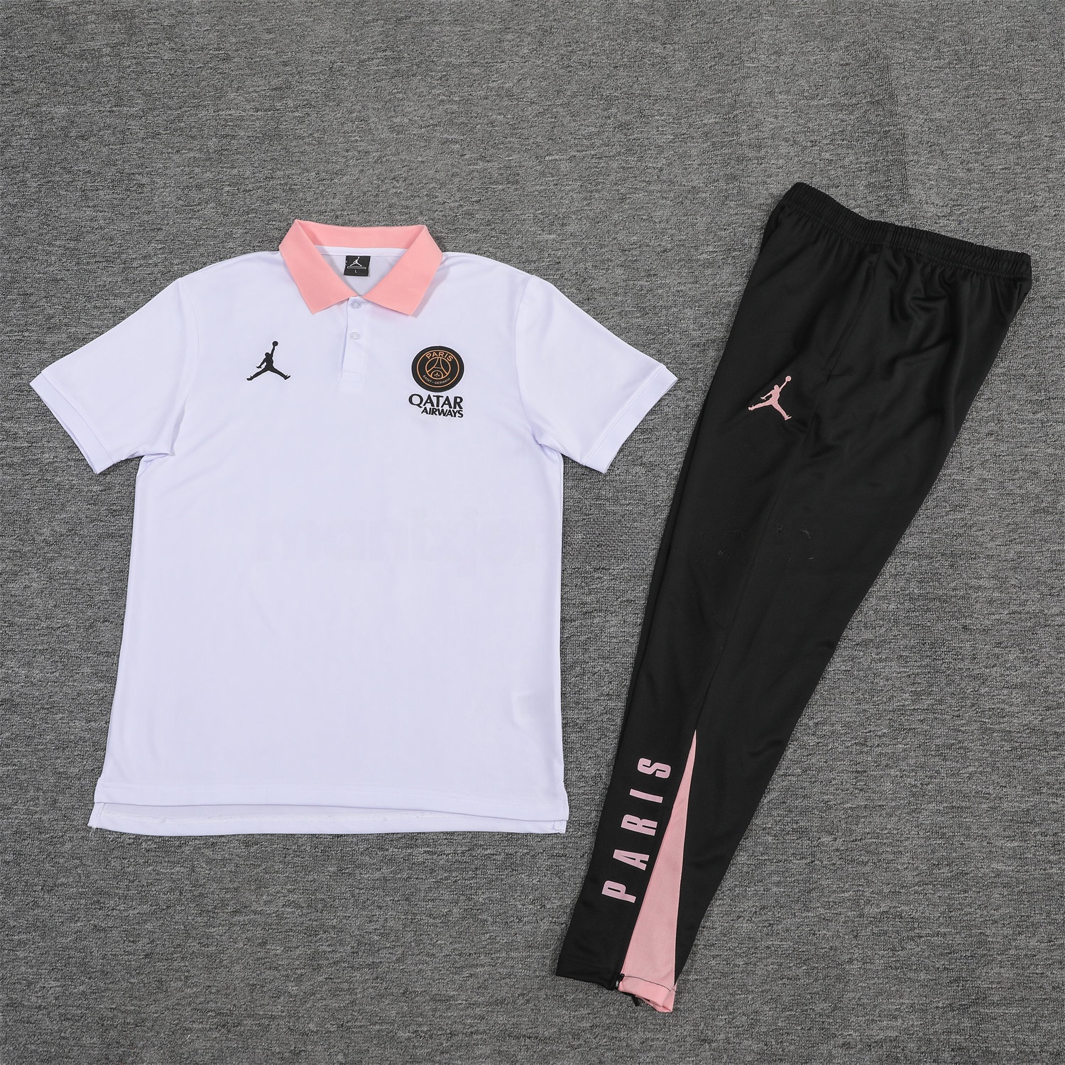 Paris Saint-Germain PSG 25-26 POLO Short-Sleeve Training Set - White Top and Black Pants - UnitedFutballJersey