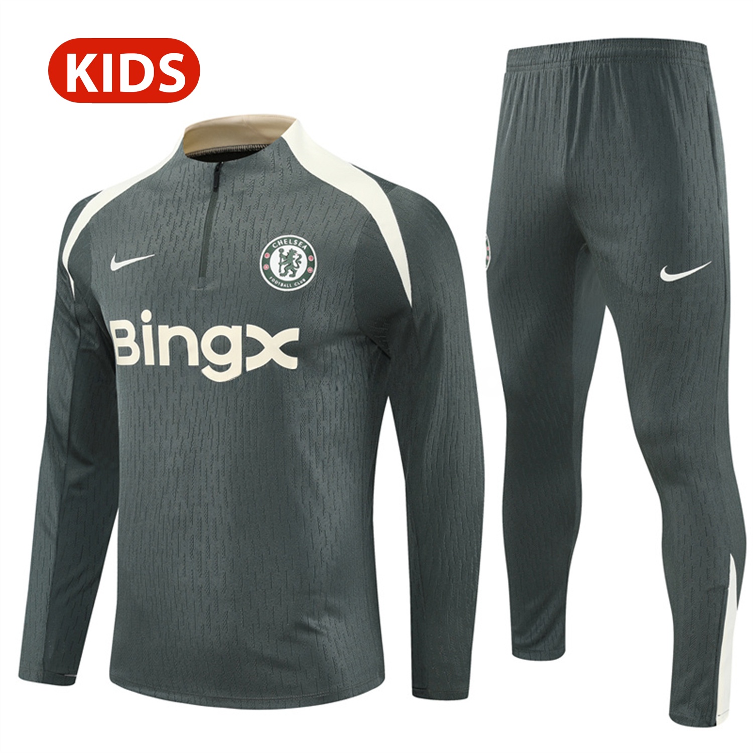 C.H.E.L.S.E.A 25-26 Kid Long Sleeves Training Set - Army Green Top & Army Green Shorts - UnitedFutballJersey