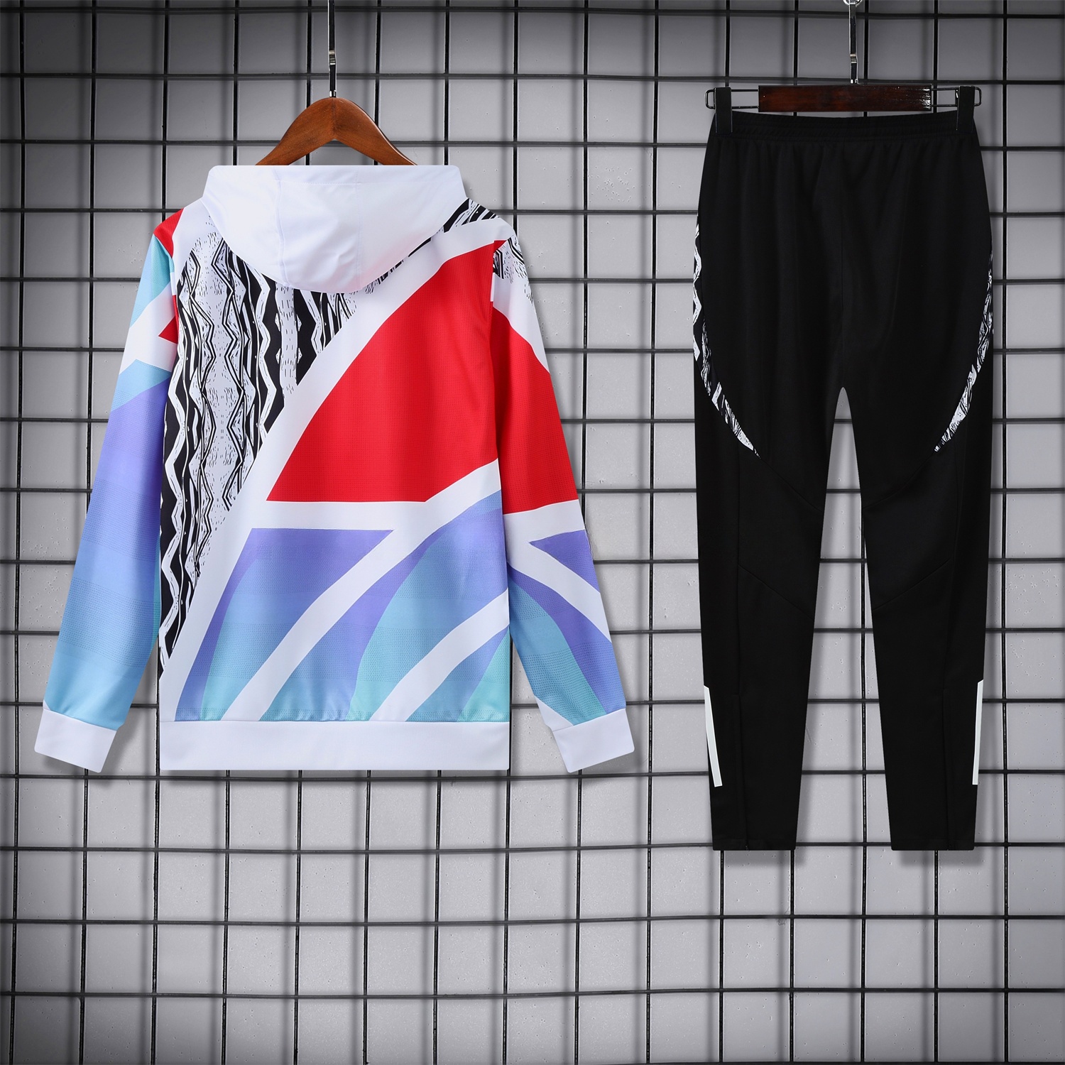 Arsenal 24-25 Pre-Match Training Hoodie Set - White Top and Black Pants - UnitedFutballJersey