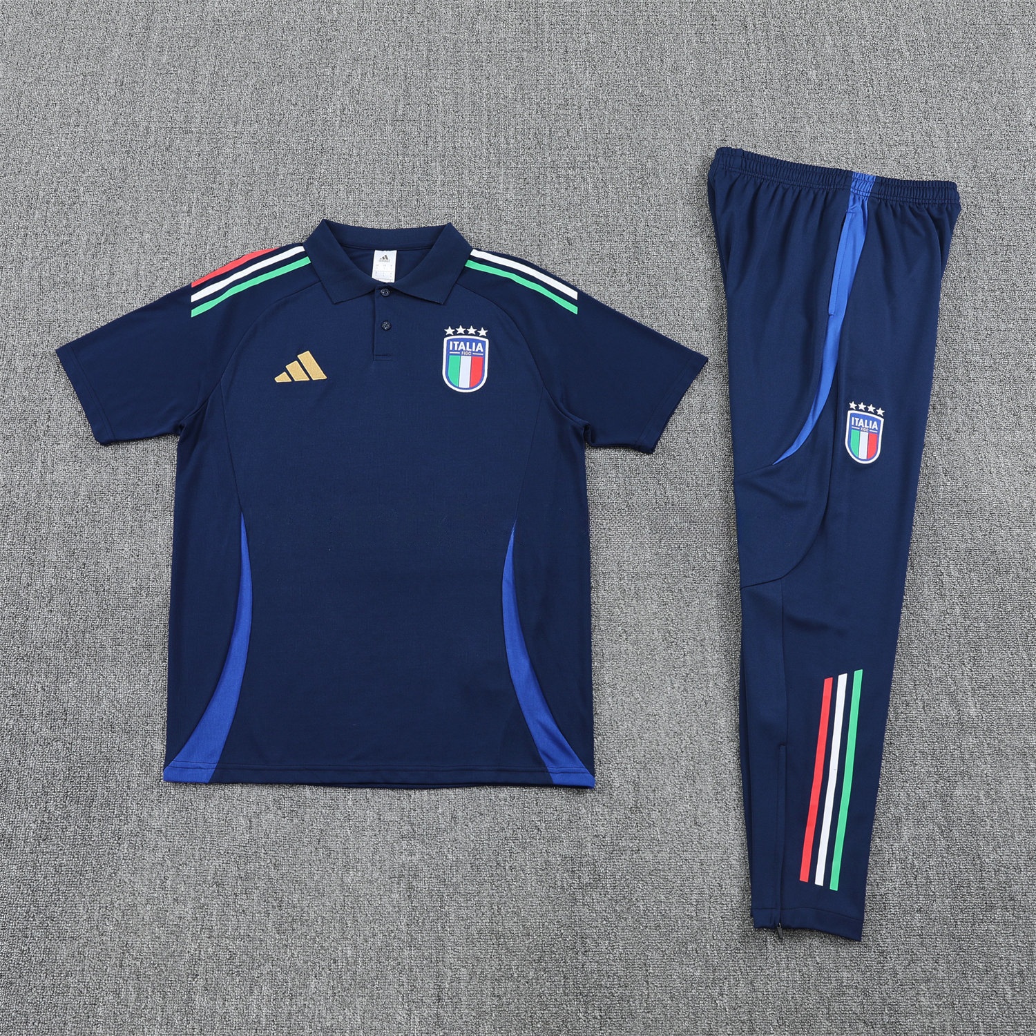Italy 25-26 POLO Short-Sleeve Training Set - Deep Blue Top and Pants - UnitedFutballJersey