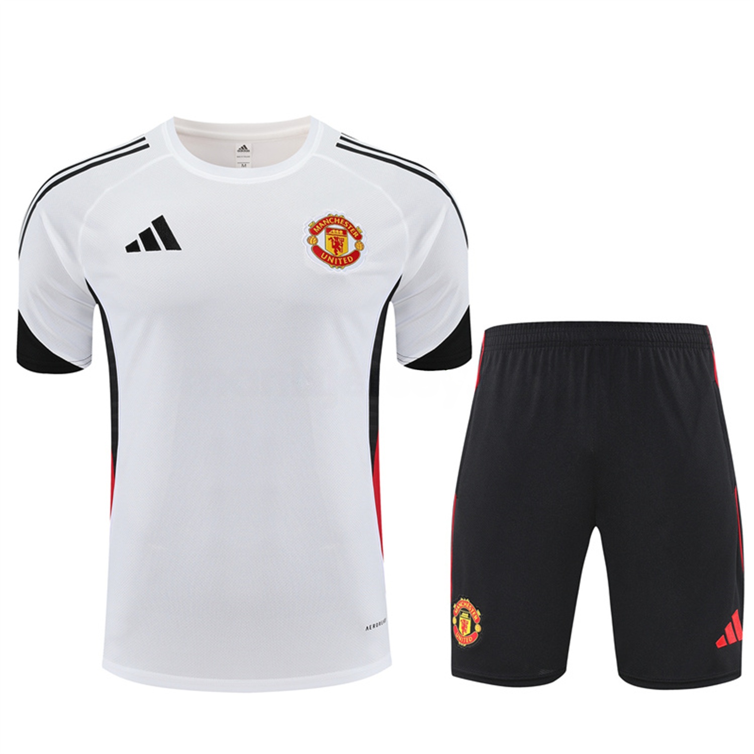 Manchester United 25-26 Short-Sleeve Training Set - White Top & Black Shorts - UnitedFutballJersey