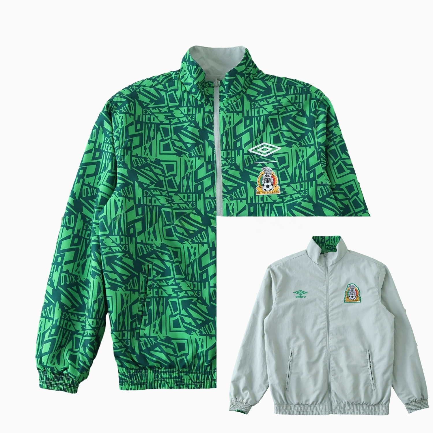 Retro Mexico 1994 Retro Style Double Sided Reversible Windbreaker - Green & Grey - UnitedFutballJersey