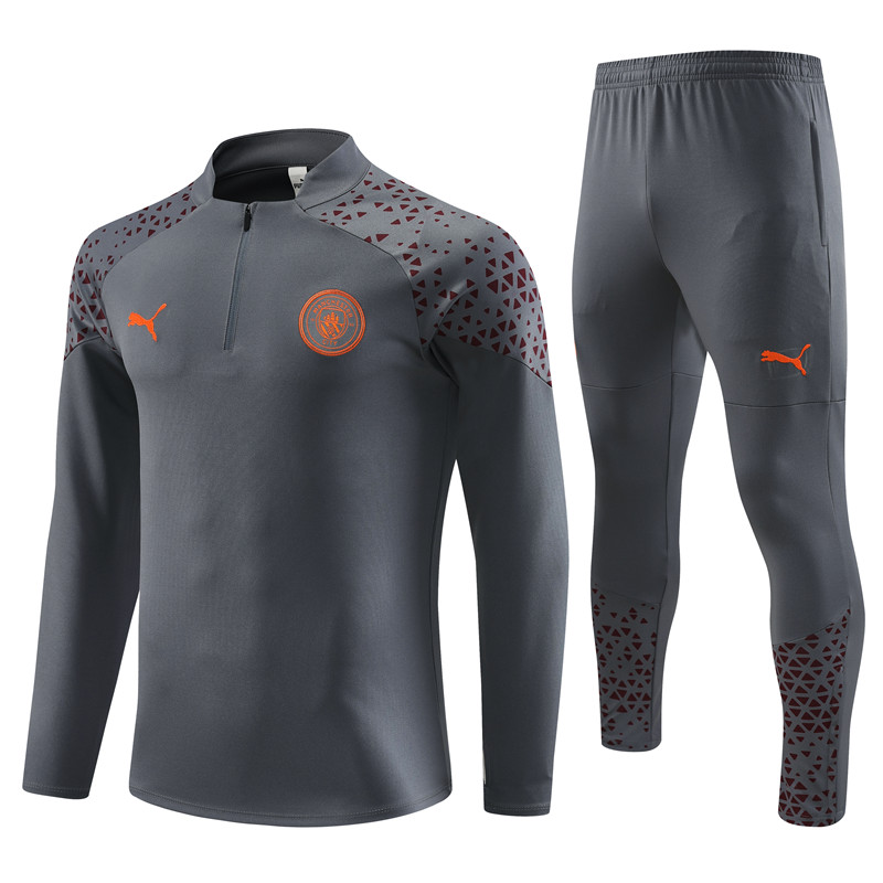 Manchester City 23-24 Long Sleeve Training Set -Dark Grey - UnitedFutballJersey