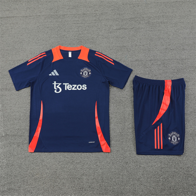 Manchester United 24-25 Short-Sleeve Training Kids Kit - Deep Blue - UnitedFutballJersey
