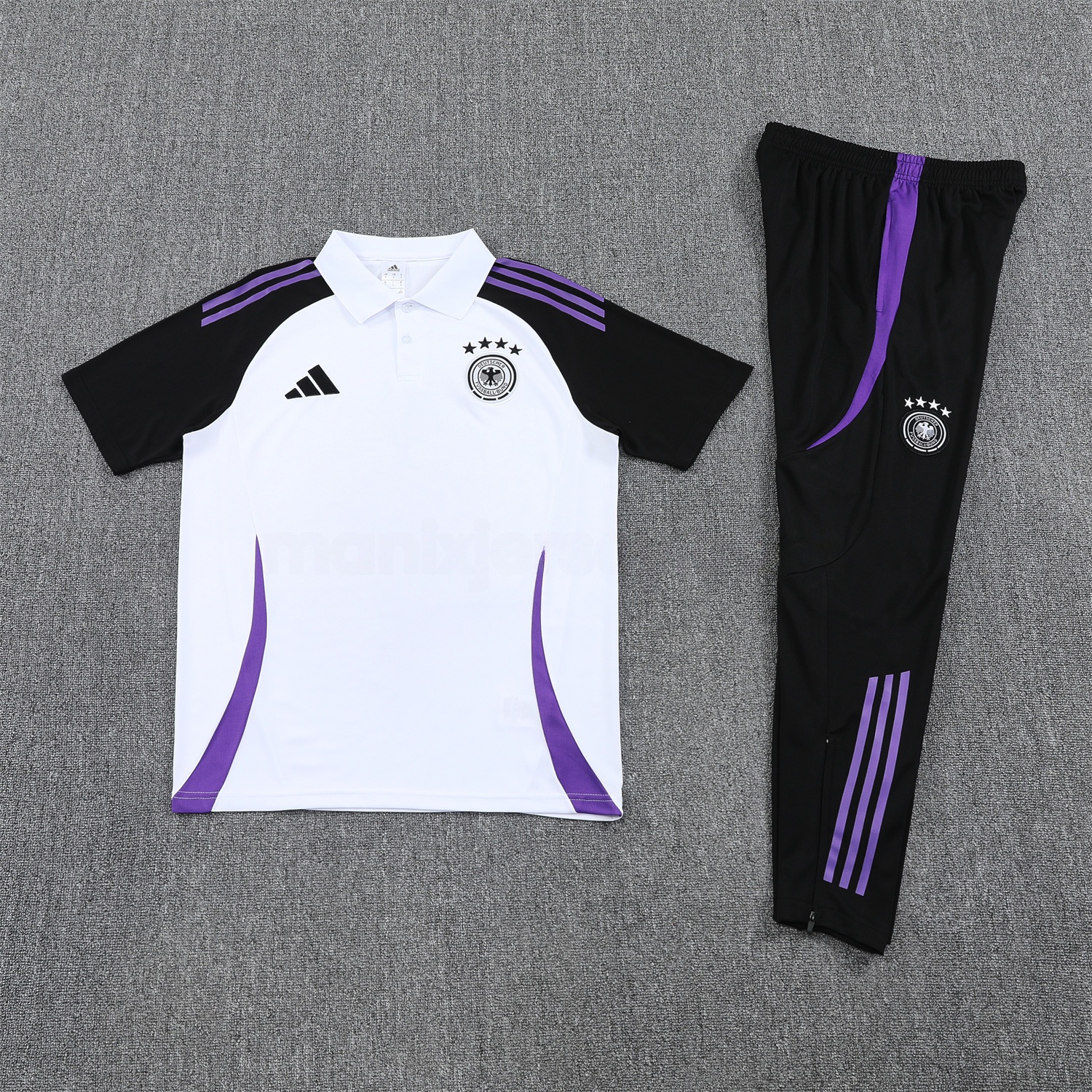 Germany 25-26 POLO Short-Sleeve Training Set - White Top Black Pants - UnitedFutballJersey