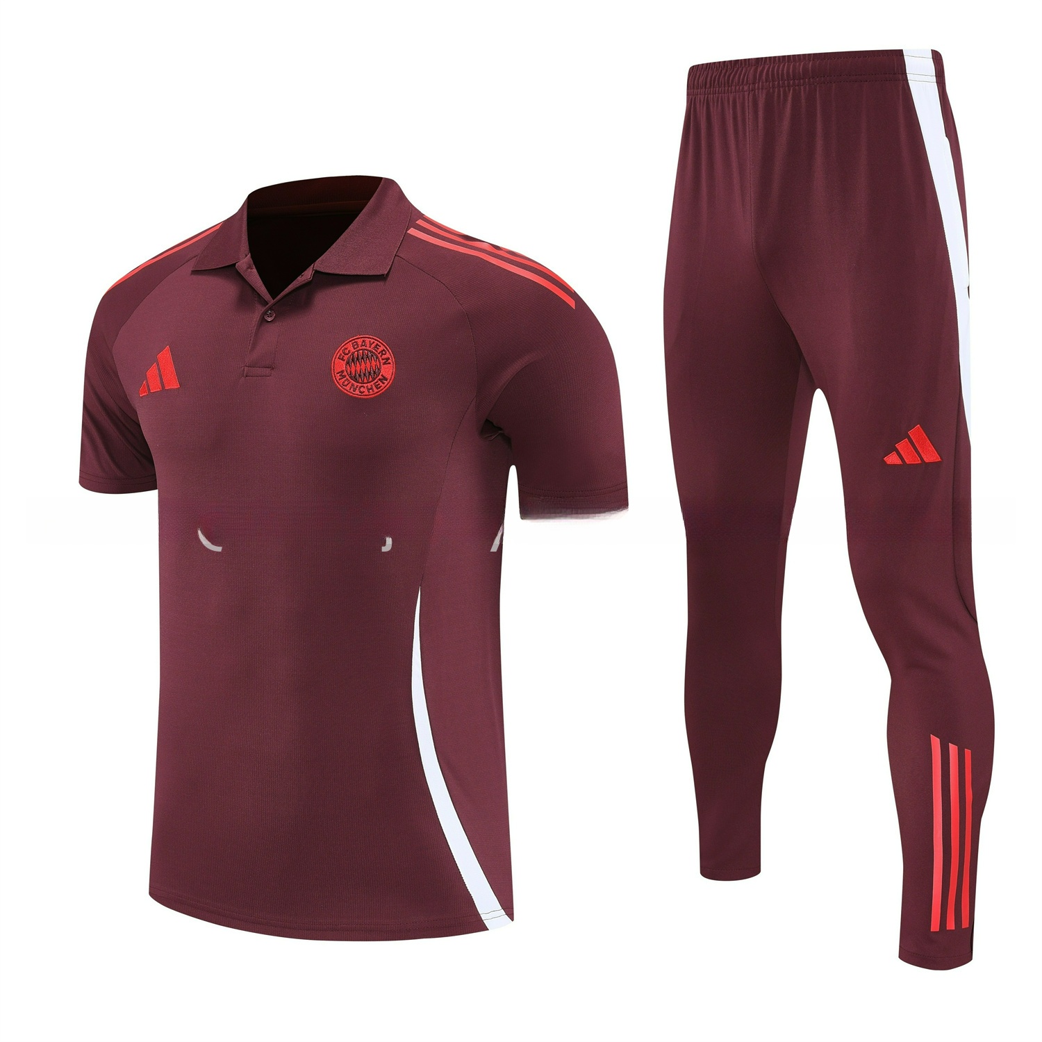 Bayern Munich 25-26 POLO Short-Sleeve Training Set With Red Logo - Deep Red Top & Deep Red Pants - UnitedFutballJersey