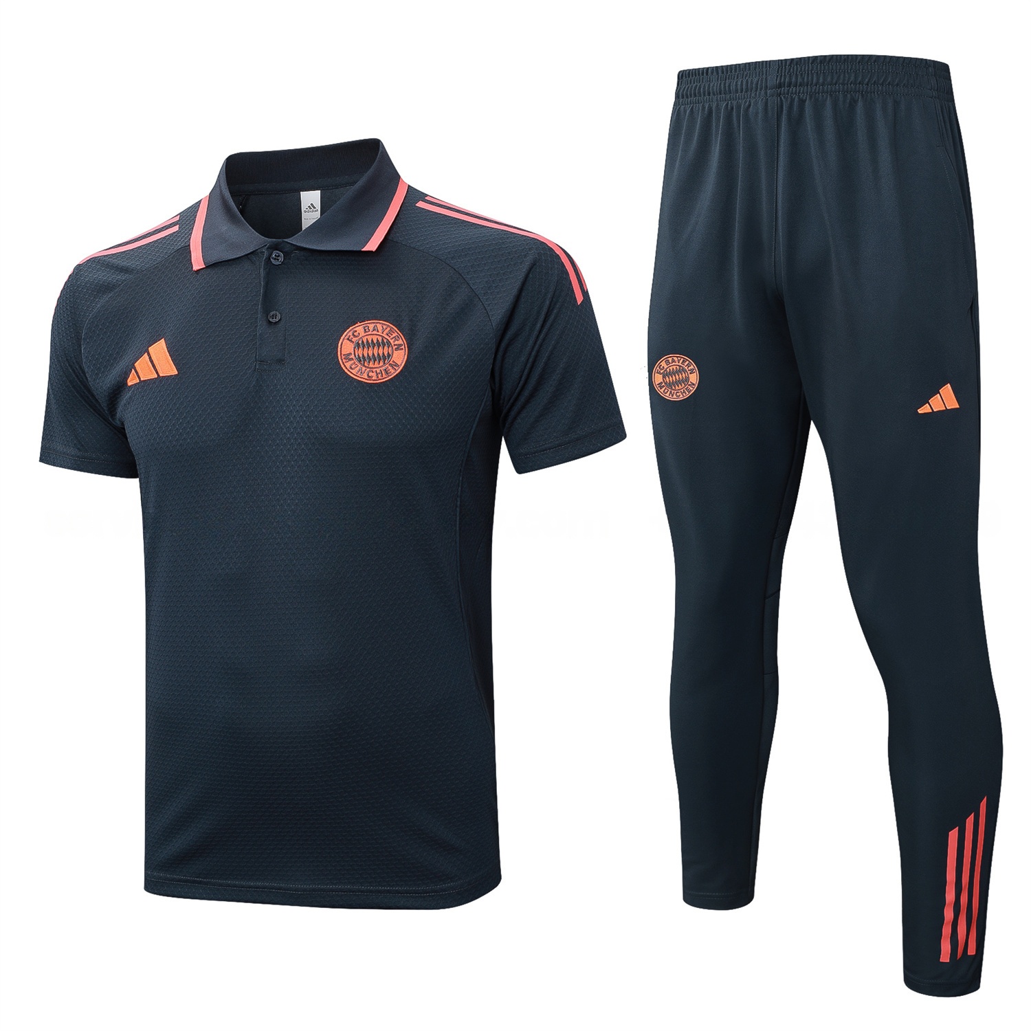 Bayern Munich 25-26 POLO Short-Sleeve Training Set - Deep Grey Top and Pants with Orange Badge - UnitedFutballJersey