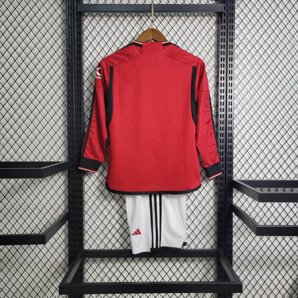 Manchester United 23-24 Home Stadium Long Sleeve Kids Kit - UnitedFutballJersey