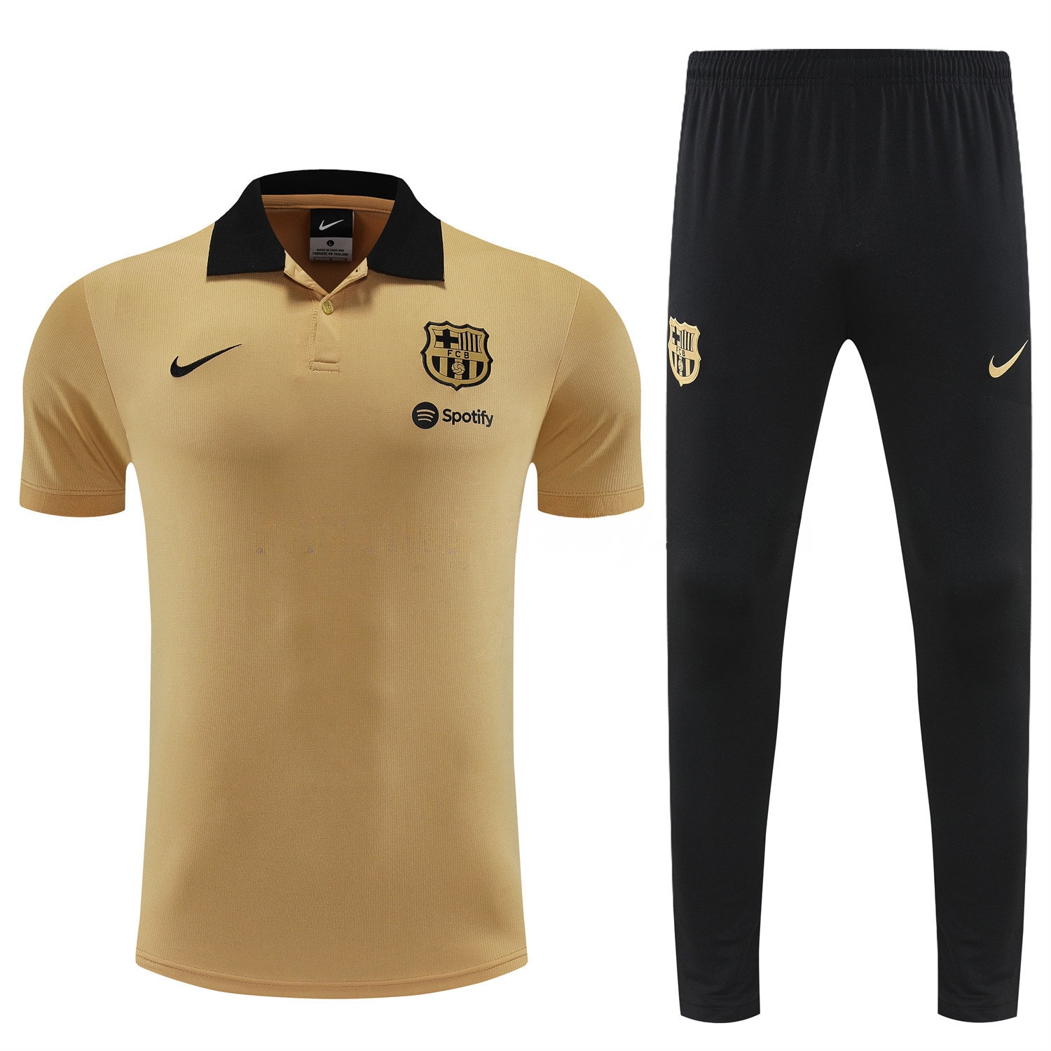 Barcelona 25-26 POLO Short-Sleeve Training Set - Light Brown Top and Black Pants - UnitedFutballJersey