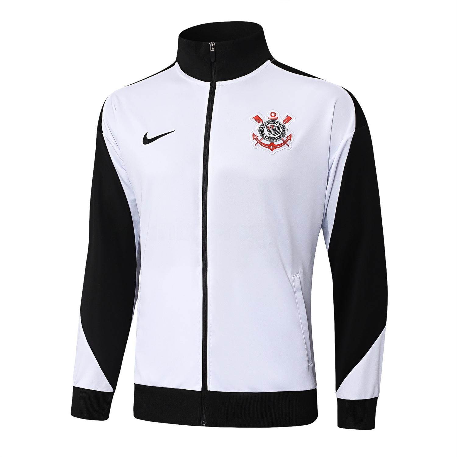 Corinthians 25-26 Jacket Training Tracksuit - White Jackets & Black Pants - UnitedFutballJersey
