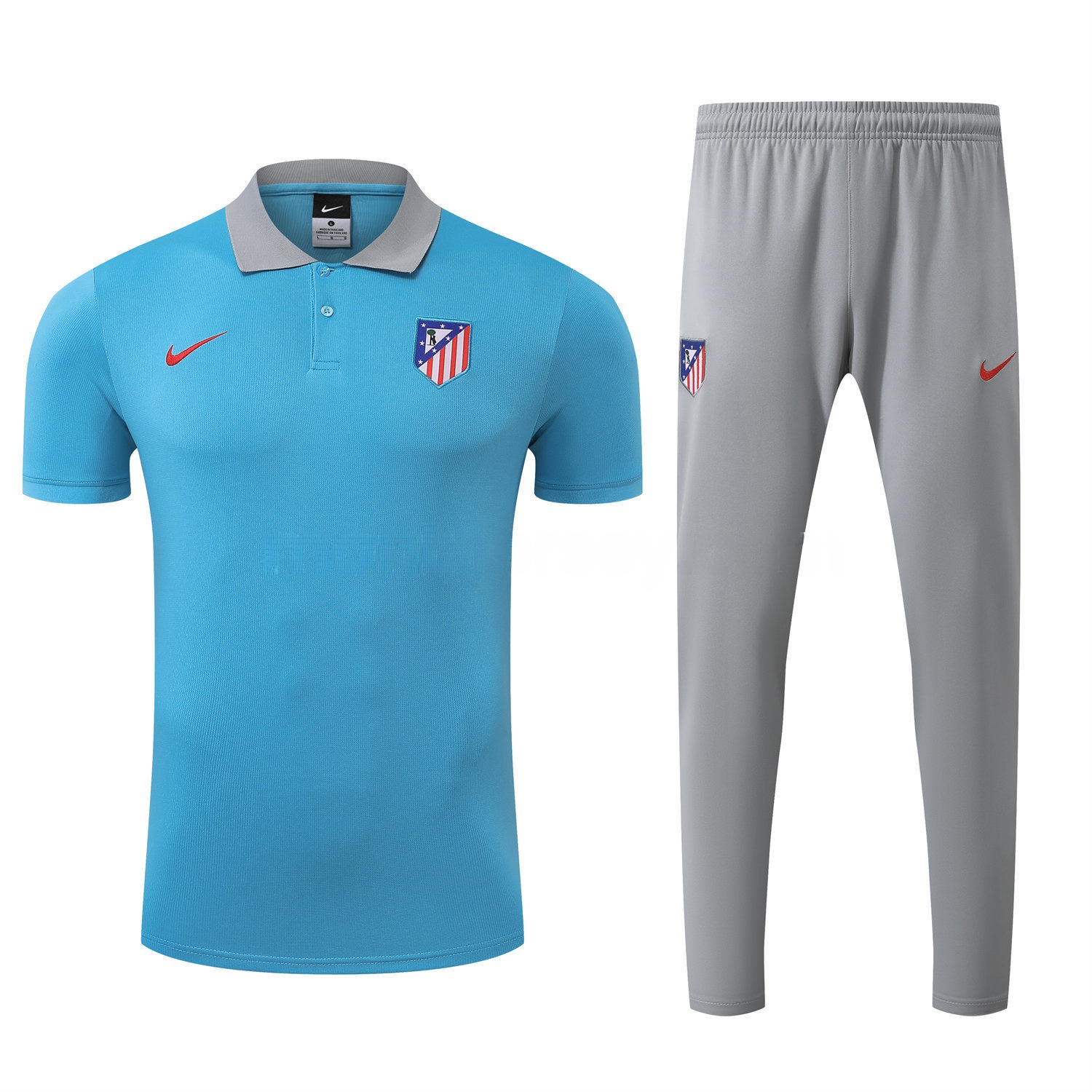 Atletico Madrid 25-26 POLO Short-Sleeve Training Set - Blue Top and Grey Pants - UnitedFutballJersey