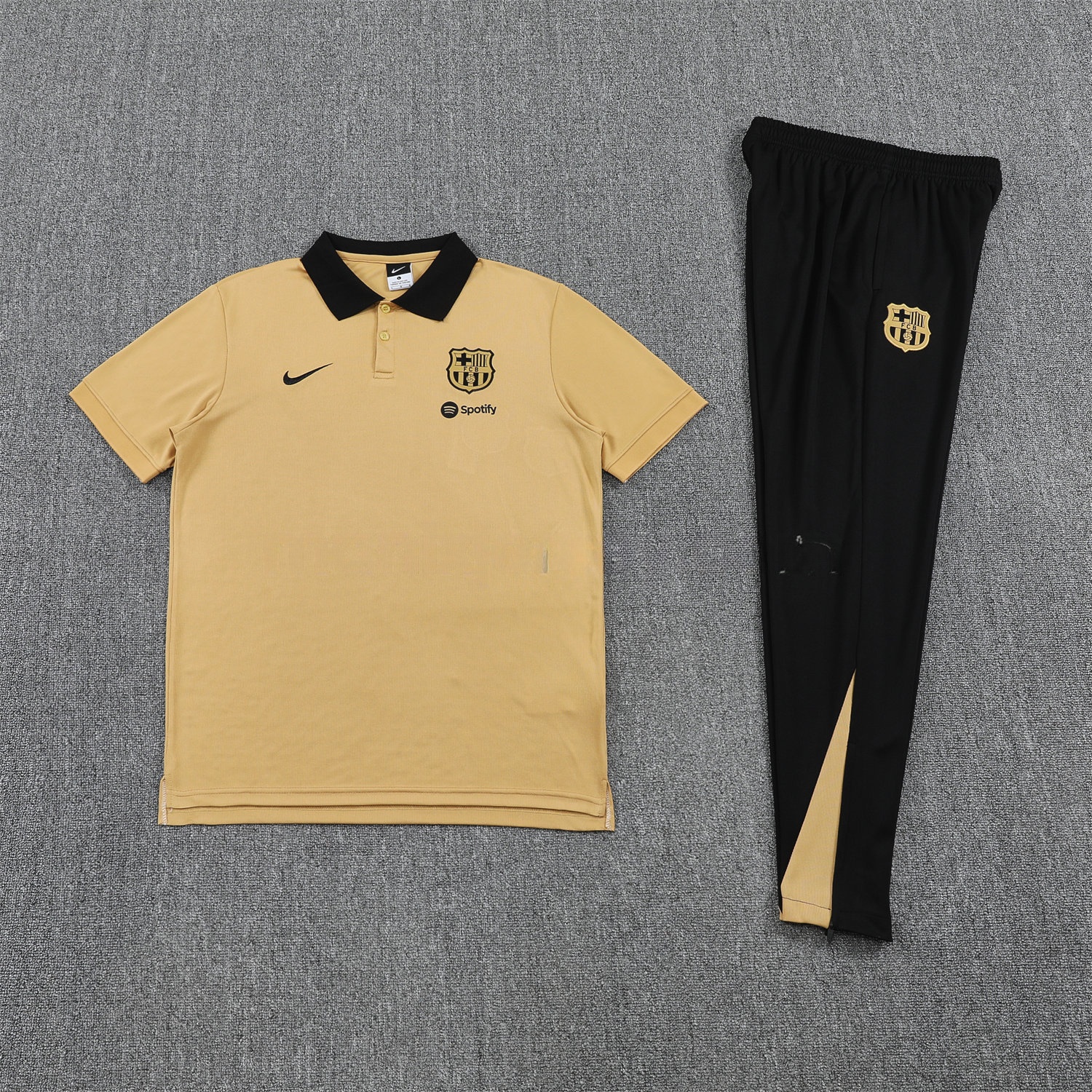 Barcelona 25-26 POLO Short-Sleeve Training Set - Light Brown Top and Black Pants - UnitedFutballJersey