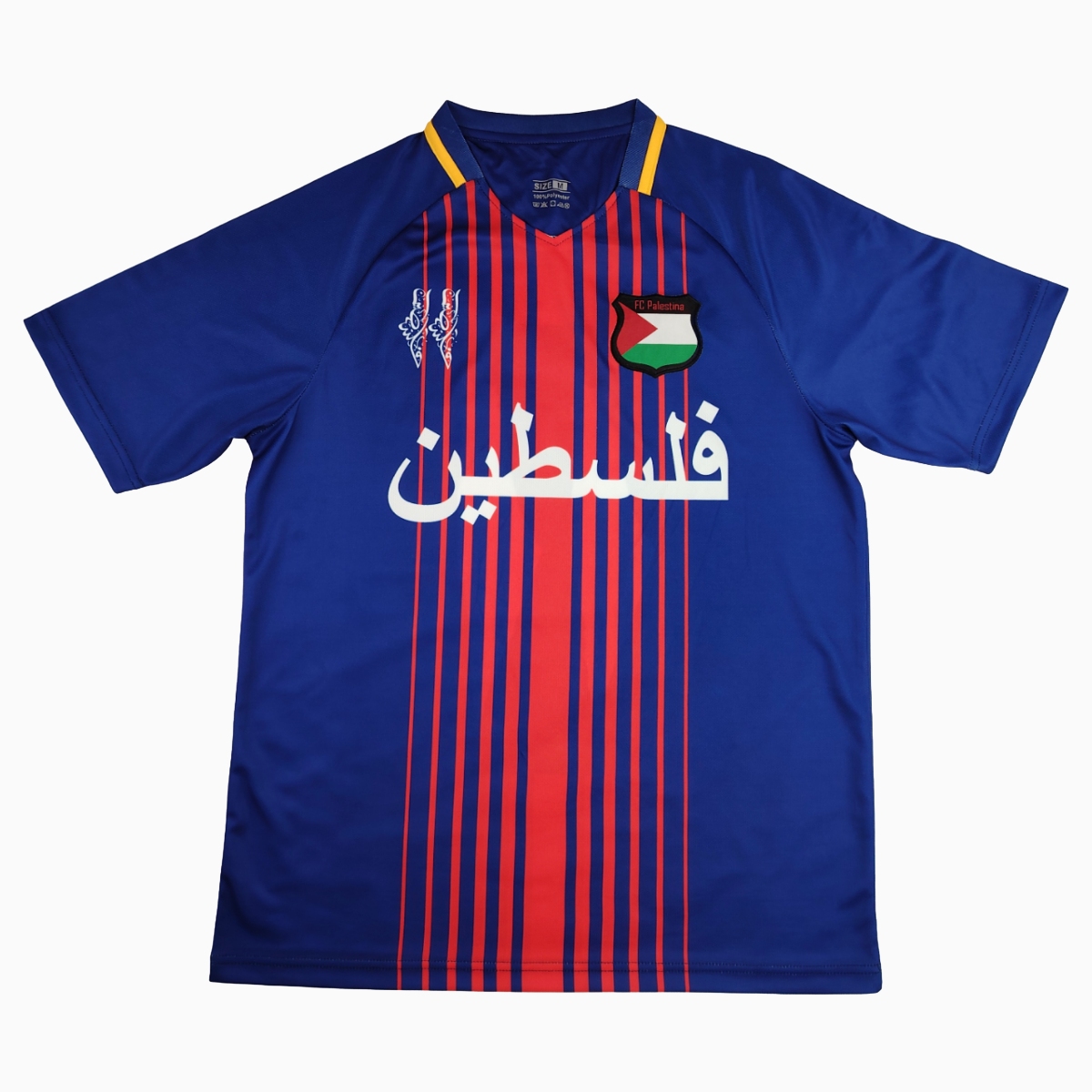 FC Palestina 24-25 Blue and Red Striped Jersey with Arabic and Pattern - UnitedFutballJersey
