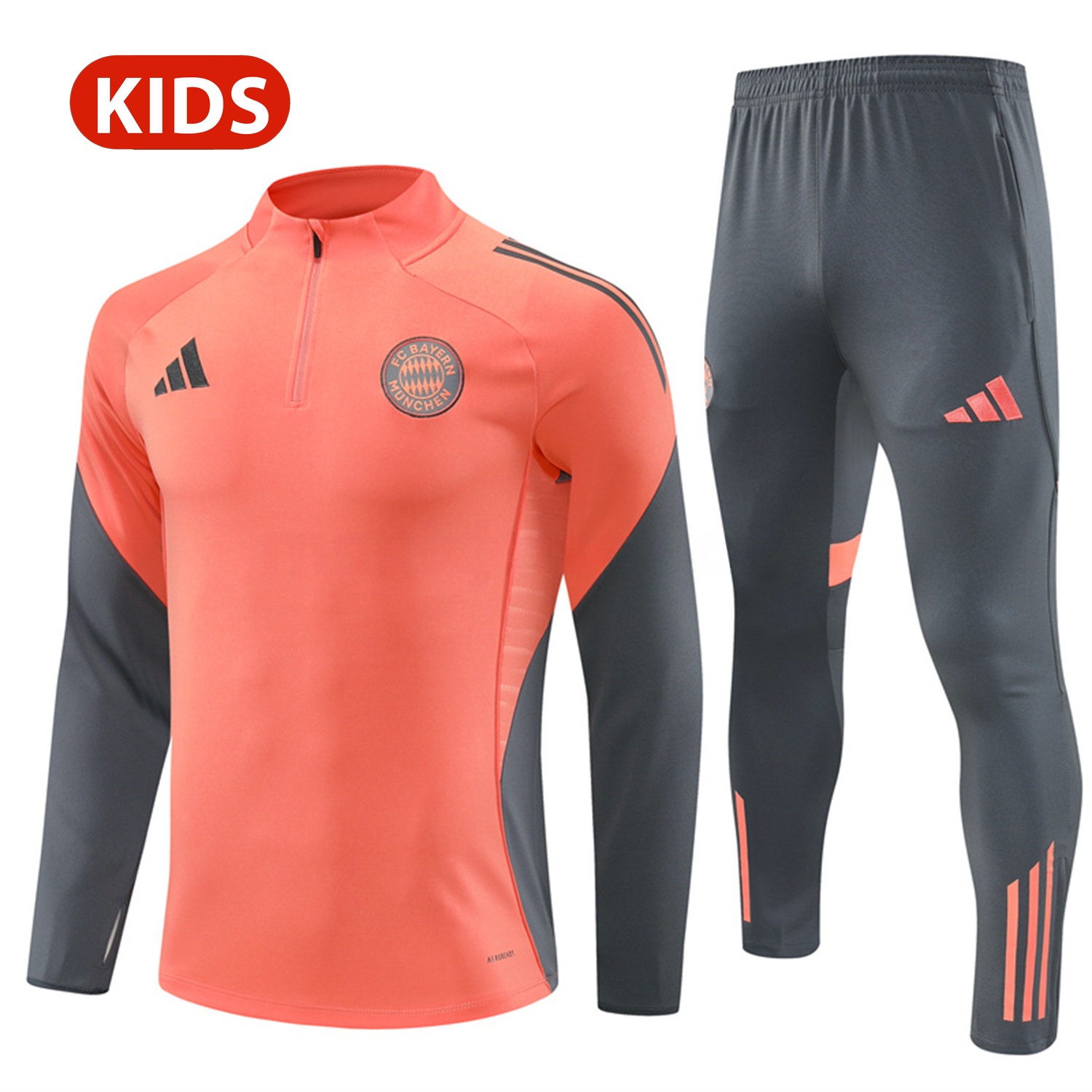 Bayern Munich 25-26 Kid Long Sleeves Training Set - Orange Top & Gray Pants - UnitedFutballJersey