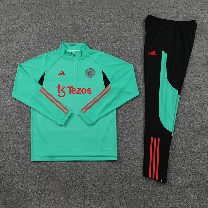 Manchester United 23-24 Kids Long Sleeve Training Set Green - UnitedFutballJersey